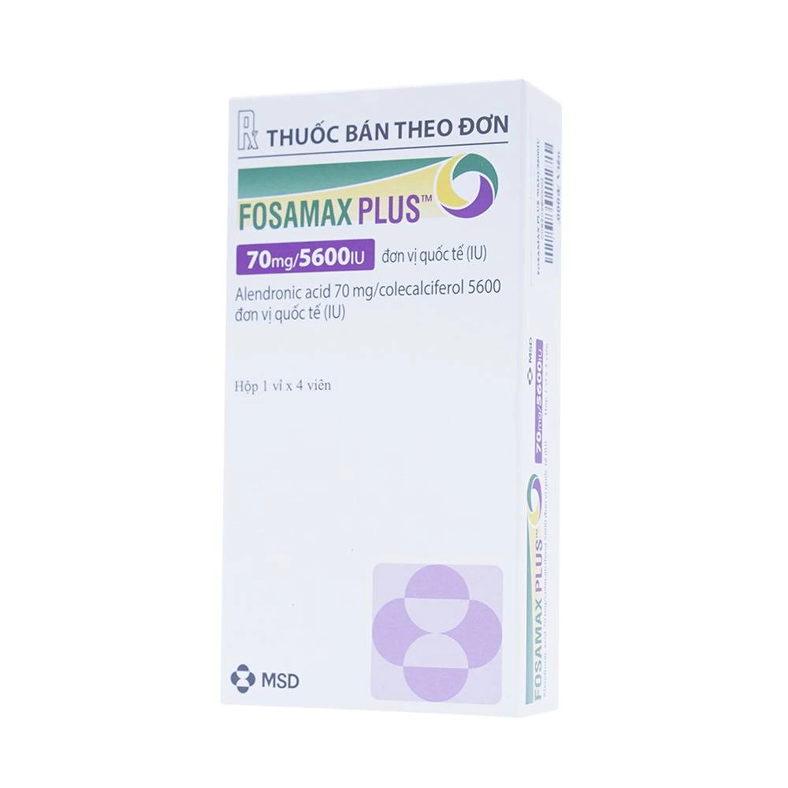 Thuốc Fosamax Plus 70mg/5600IU MSD điều trị loãng xương (1 vỉ x 4 viên)