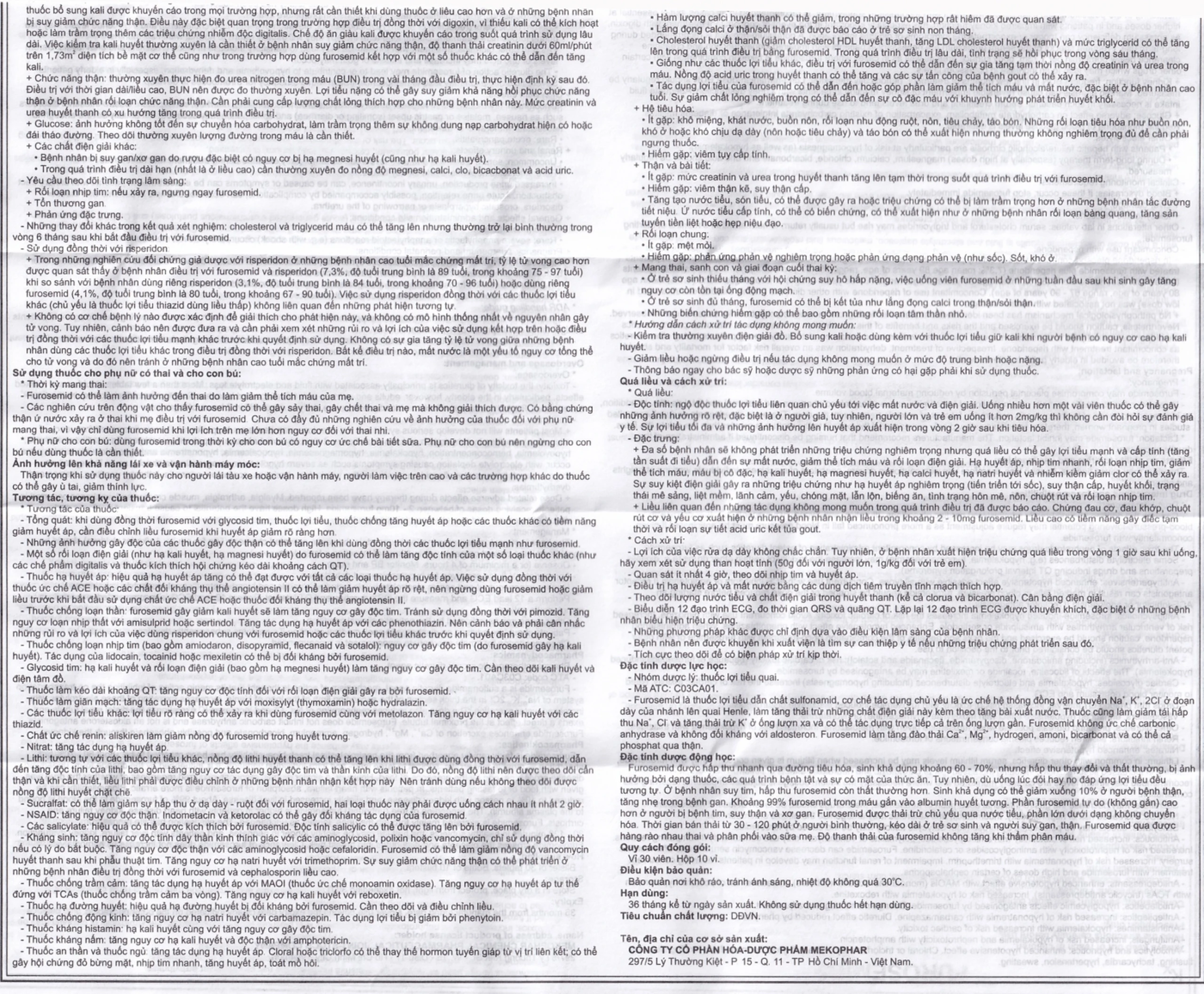 Thuốc Furosemide Mekophar điều trị phù, tăng huyết áp (10 vỉ x 30 viên)