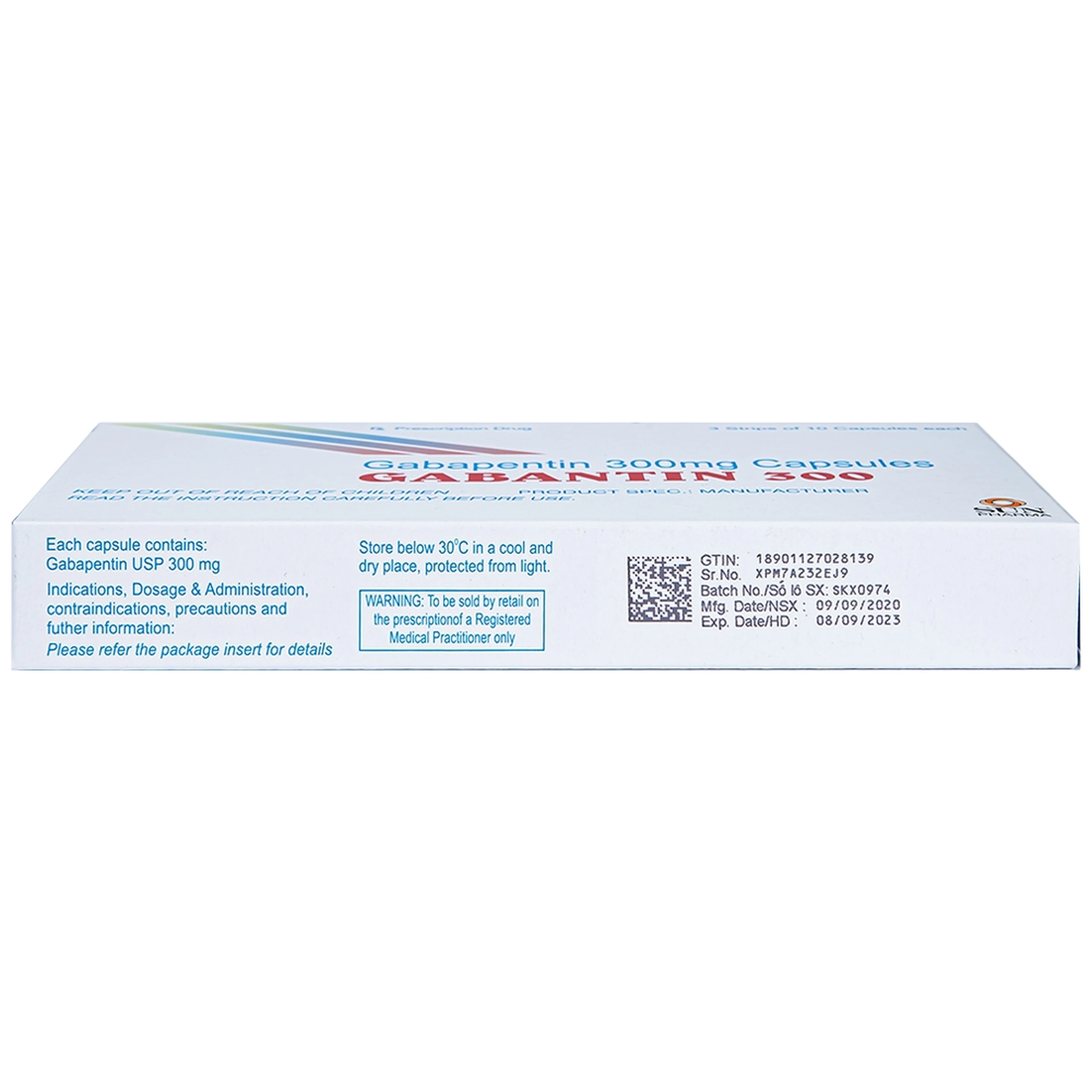 Thuốc Gabantin 300 Sun Pharma điều trị đau thần kinh sau khi nhiễm herpes (3 vỉ x 10 viên)