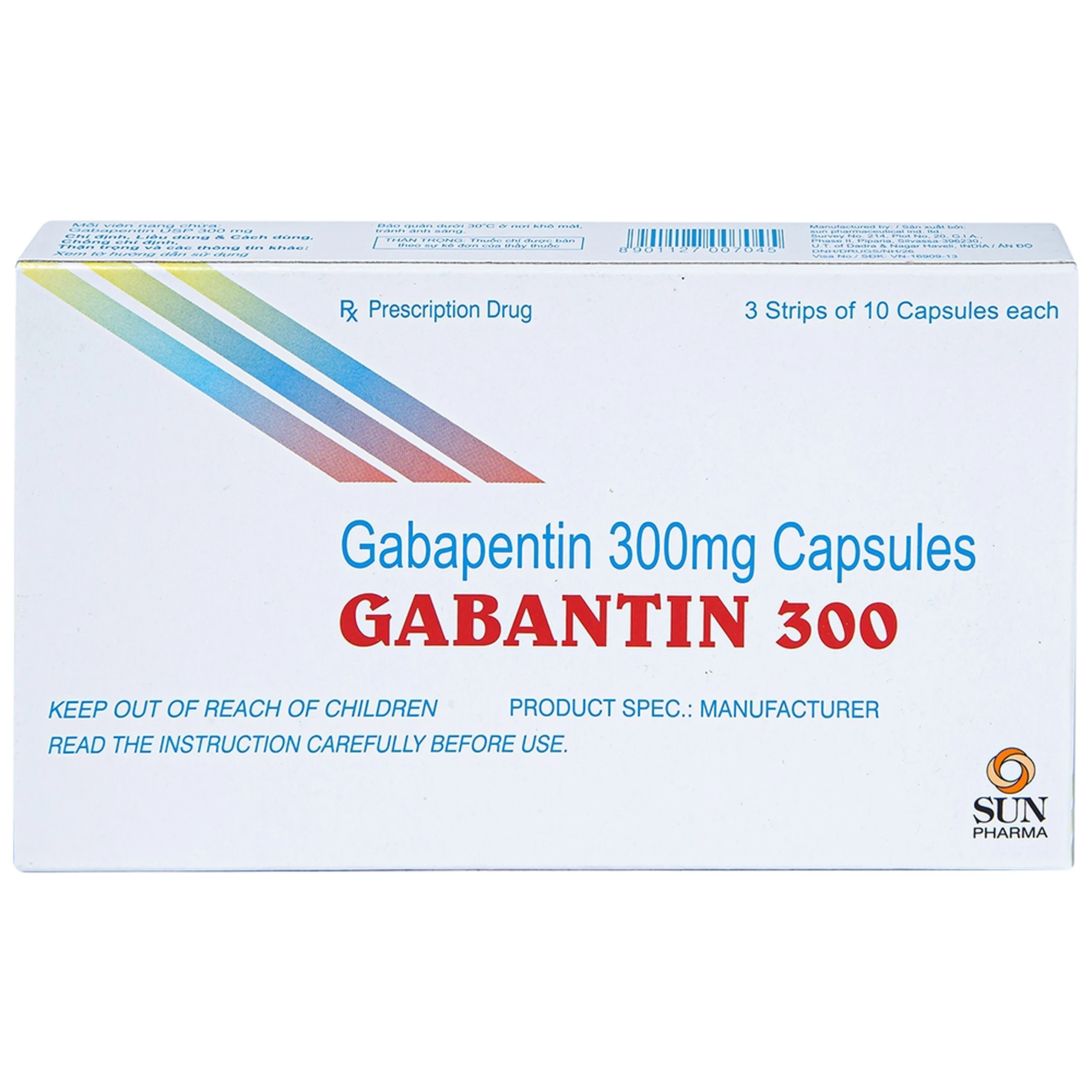 Thuốc Gabantin 300 Sun Pharma điều trị đau thần kinh sau khi nhiễm herpes (3 vỉ x 10 viên)
