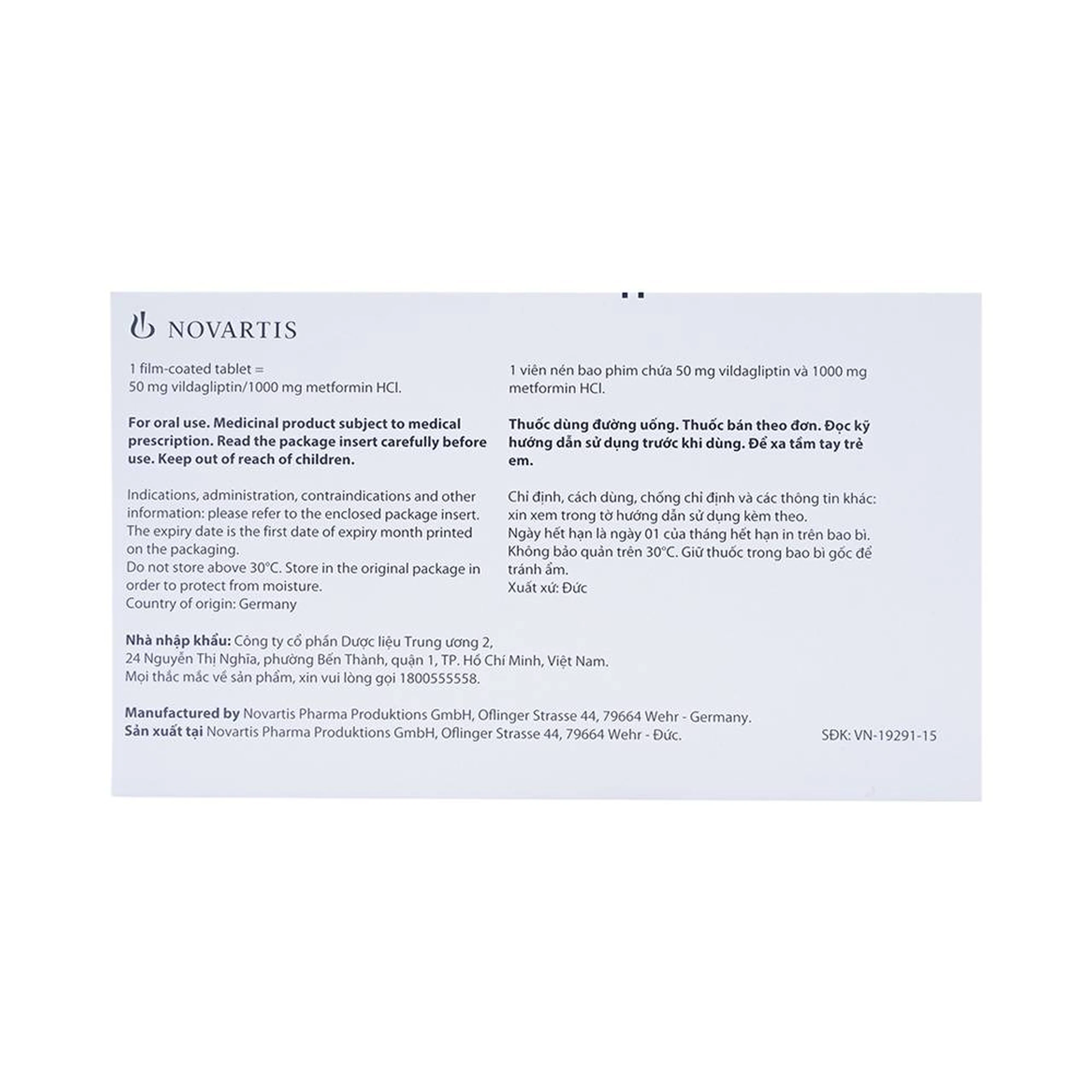 Thuốc Galvus Met 50mg/1000mg Novartis hỗ trợ điều trị đái tháo đường típ 2 (6 vỉ x 10 viên)