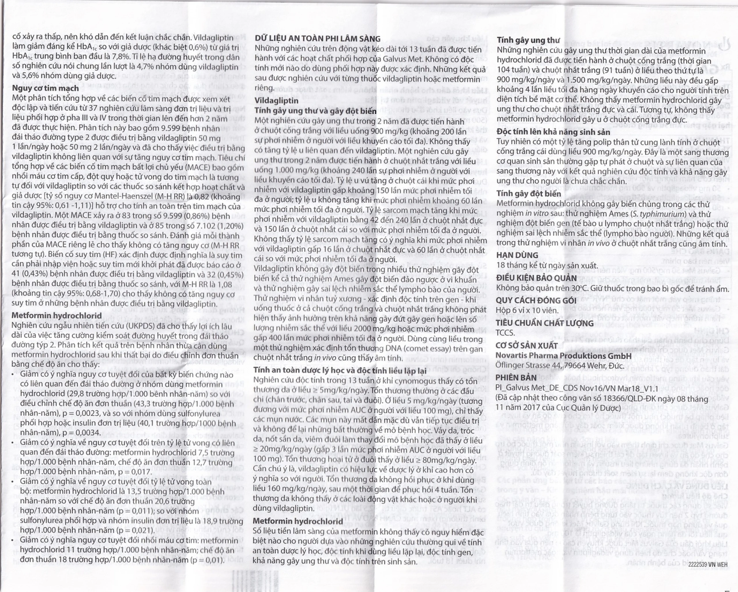 Thuốc Galvus Met 50mg/1000mg Novartis hỗ trợ điều trị đái tháo đường típ 2 (6 vỉ x 10 viên)