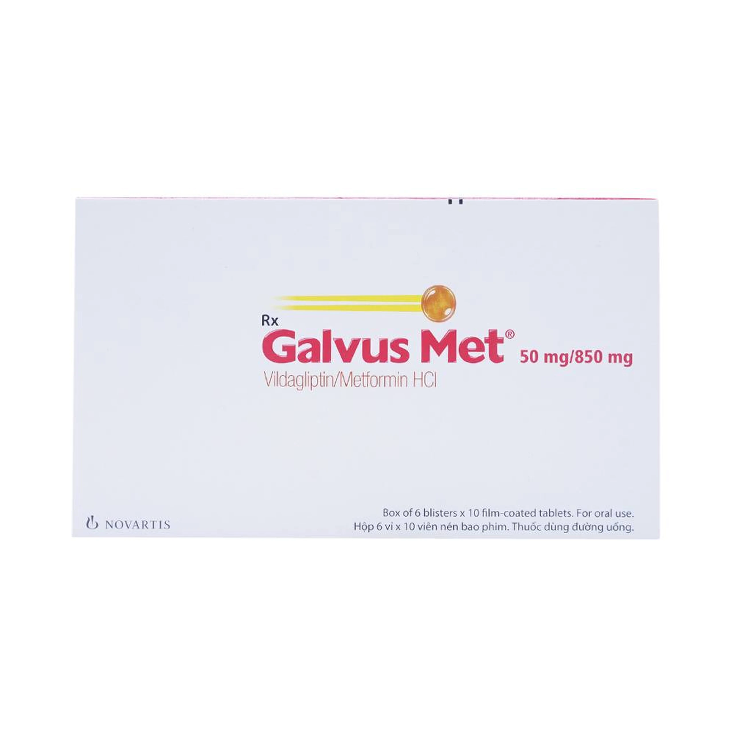 Thuốc Galvus Met 50mg/850mg Novartis hỗ trợ điều trị đái tháo đường típ 2 (6 vỉ x 10 viên)