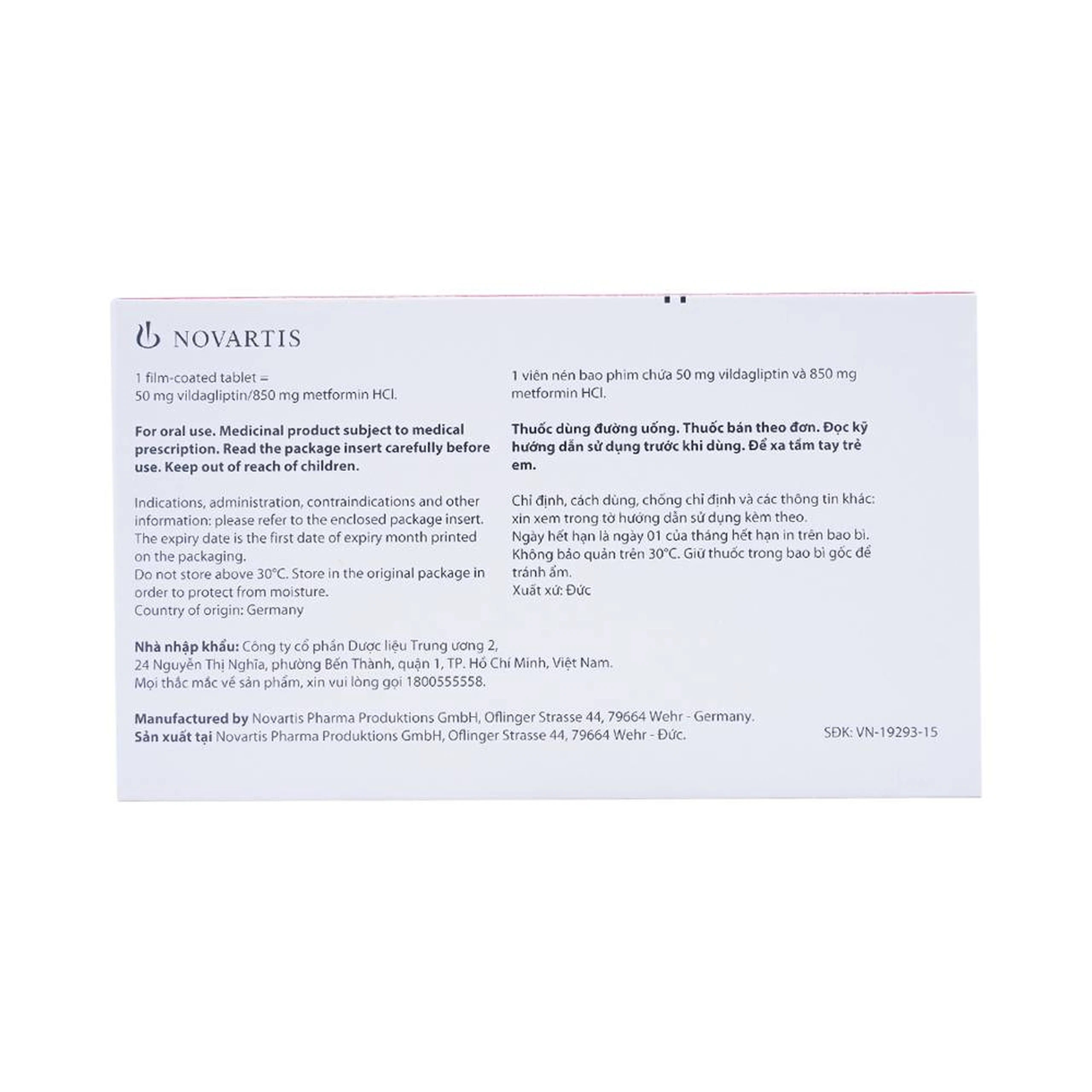 Thuốc Galvus Met 50mg/850mg Novartis hỗ trợ điều trị đái tháo đường típ 2 (6 vỉ x 10 viên)