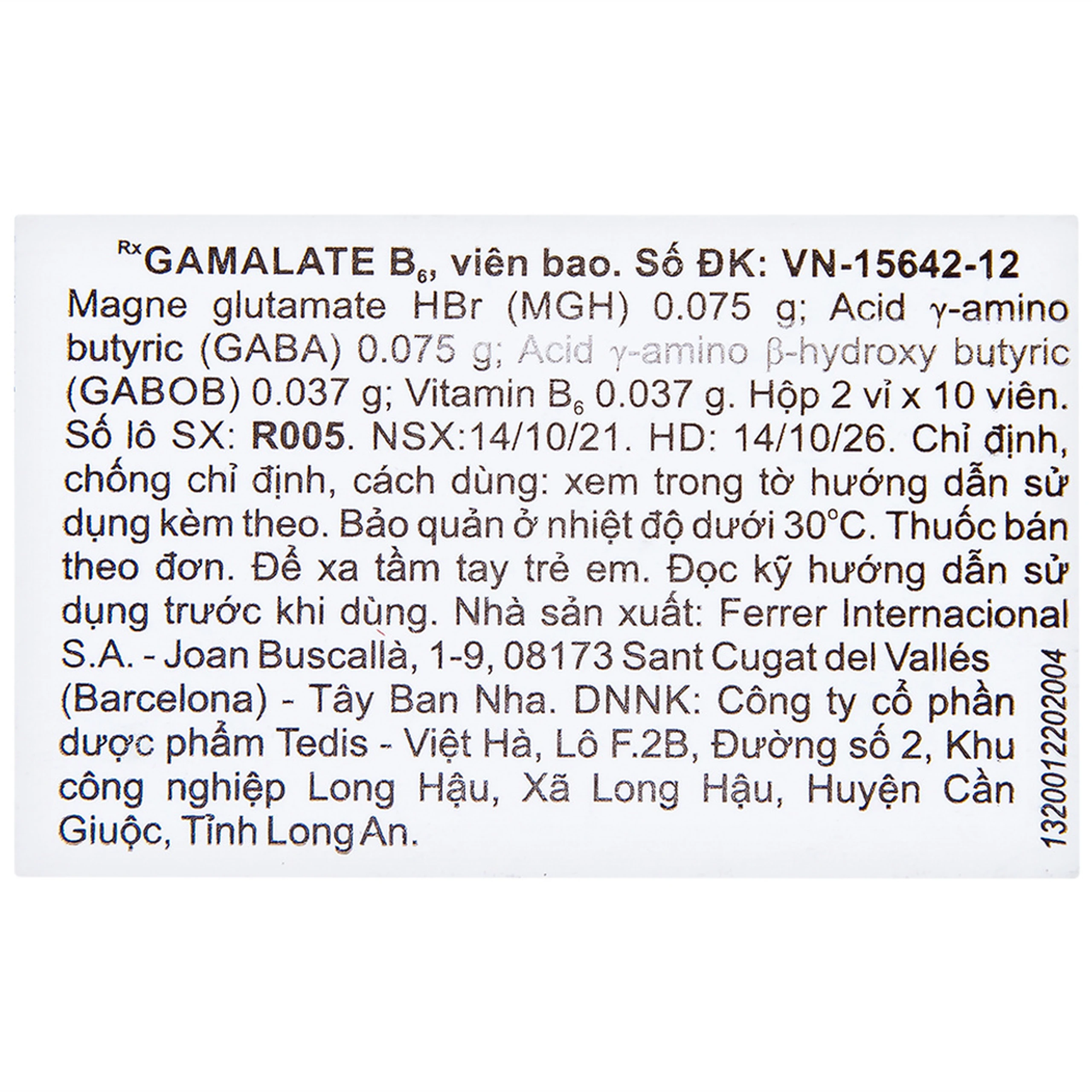 Thuốc Gamalate B6 Ferrer điều trị suy nhược thần kinh chức năng (2 vỉ x 10 viên)