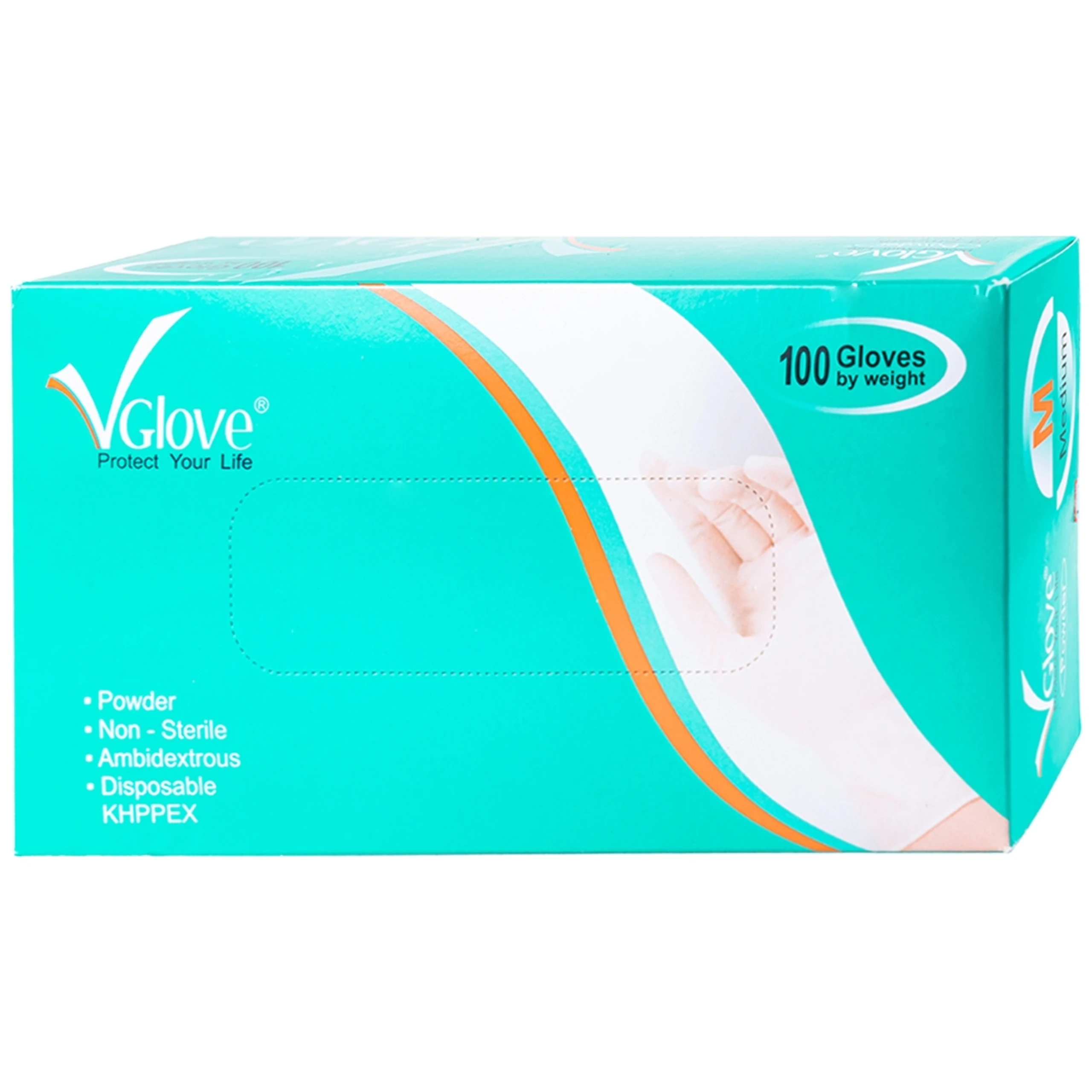 Găng tay y tế trơn, có bột Vglove size M (100 cái)