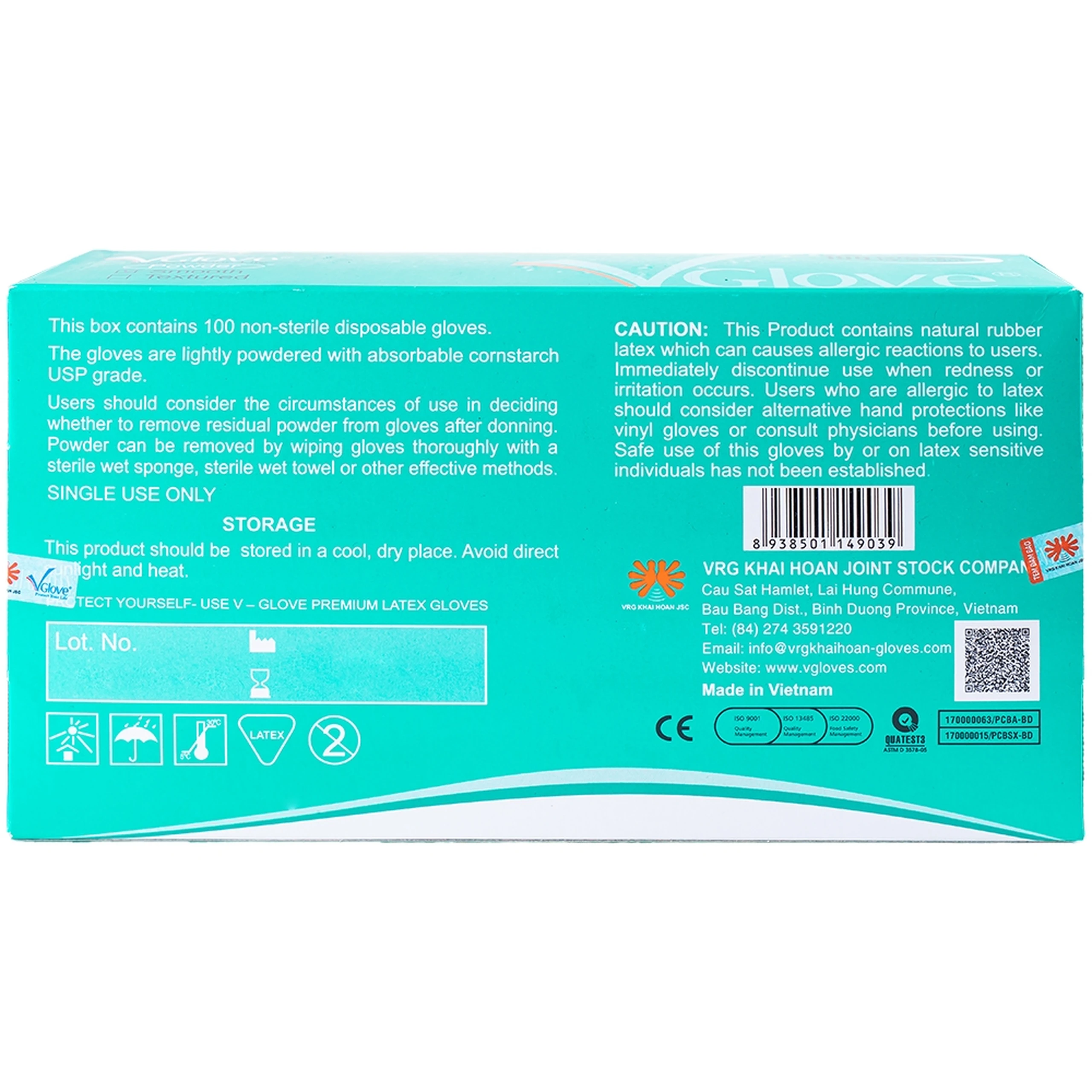 Găng tay y tế trơn, có bột Vglove size M (100 cái)