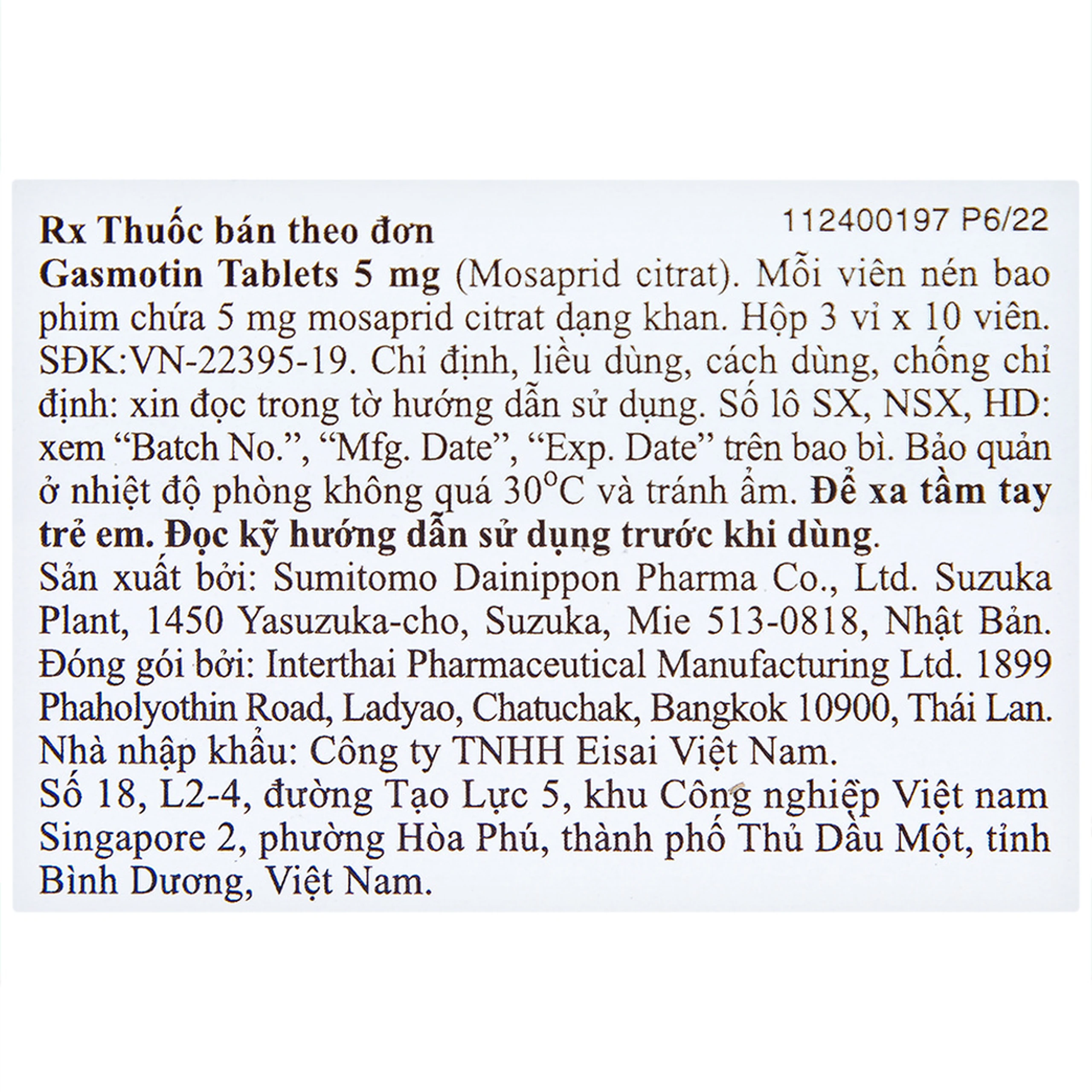Thuốc Gasmotin 5mg Eisai điều trị viêm dạ dày mạn tính (3 vỉ x 10 viên)