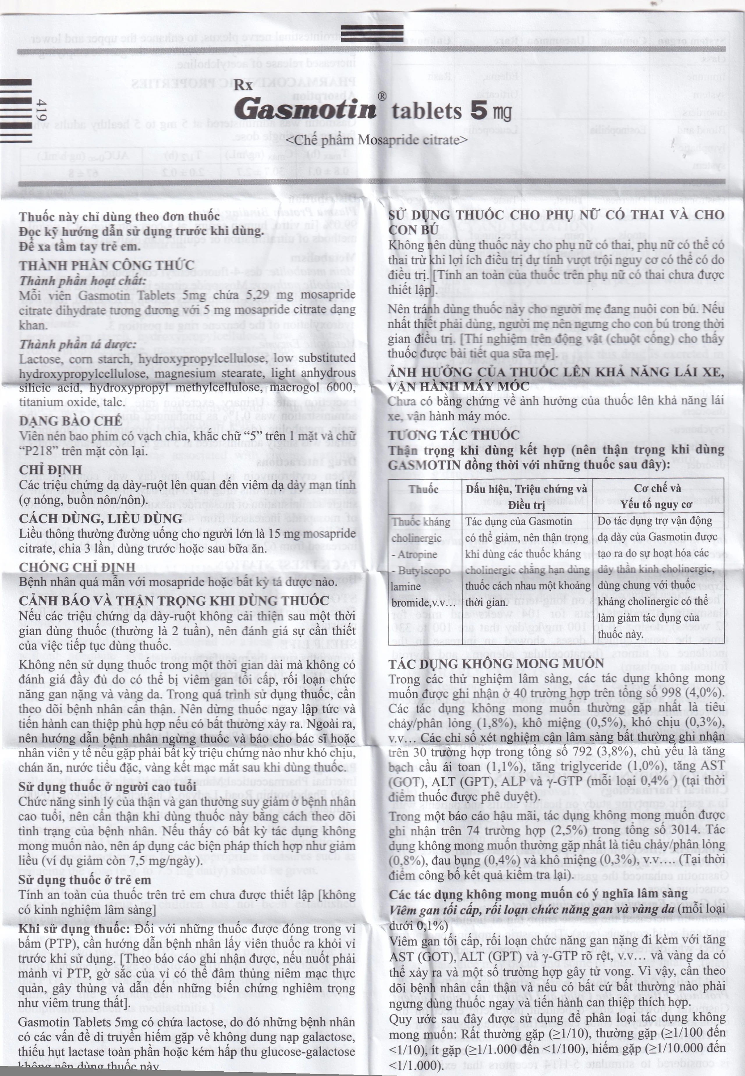 Thuốc Gasmotin 5mg Eisai điều trị viêm dạ dày mạn tính (3 vỉ x 10 viên)