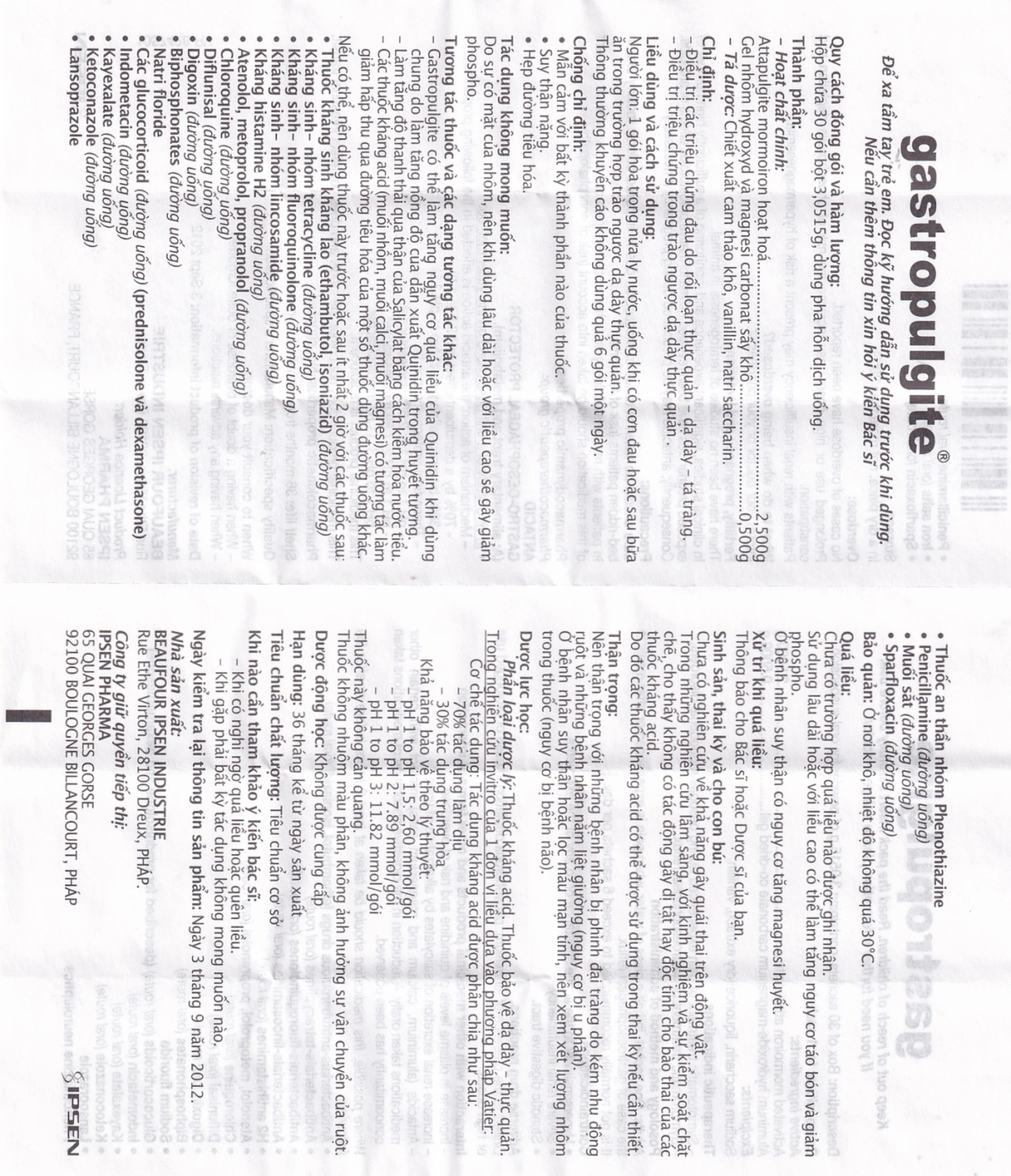 Bột Gastropulgite Ipsen điều trị rối loạn thực quản, dạ dày, tá tràng (30 gói)