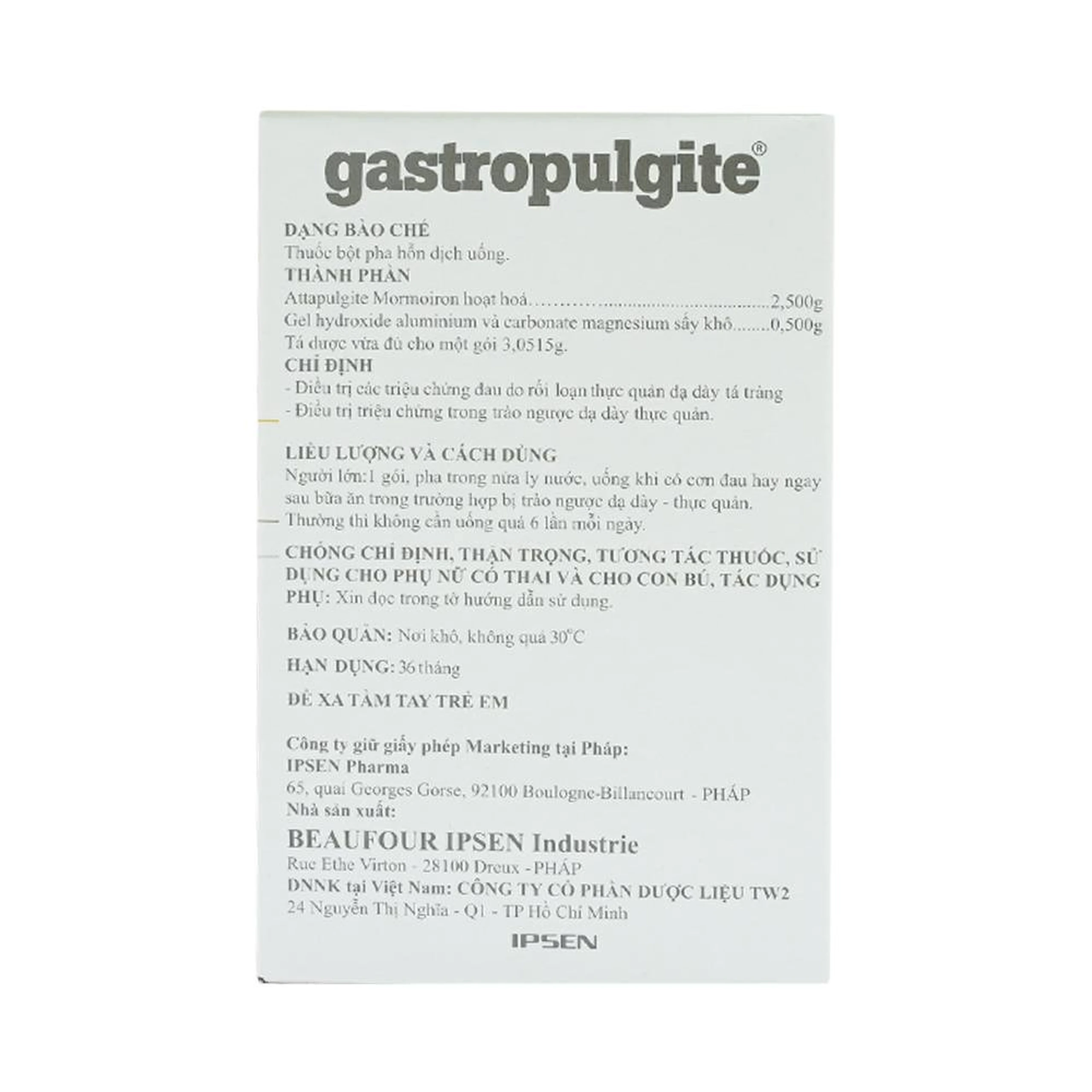 Bột Gastropulgite Ipsen điều trị rối loạn thực quản, dạ dày, tá tràng (30 gói)