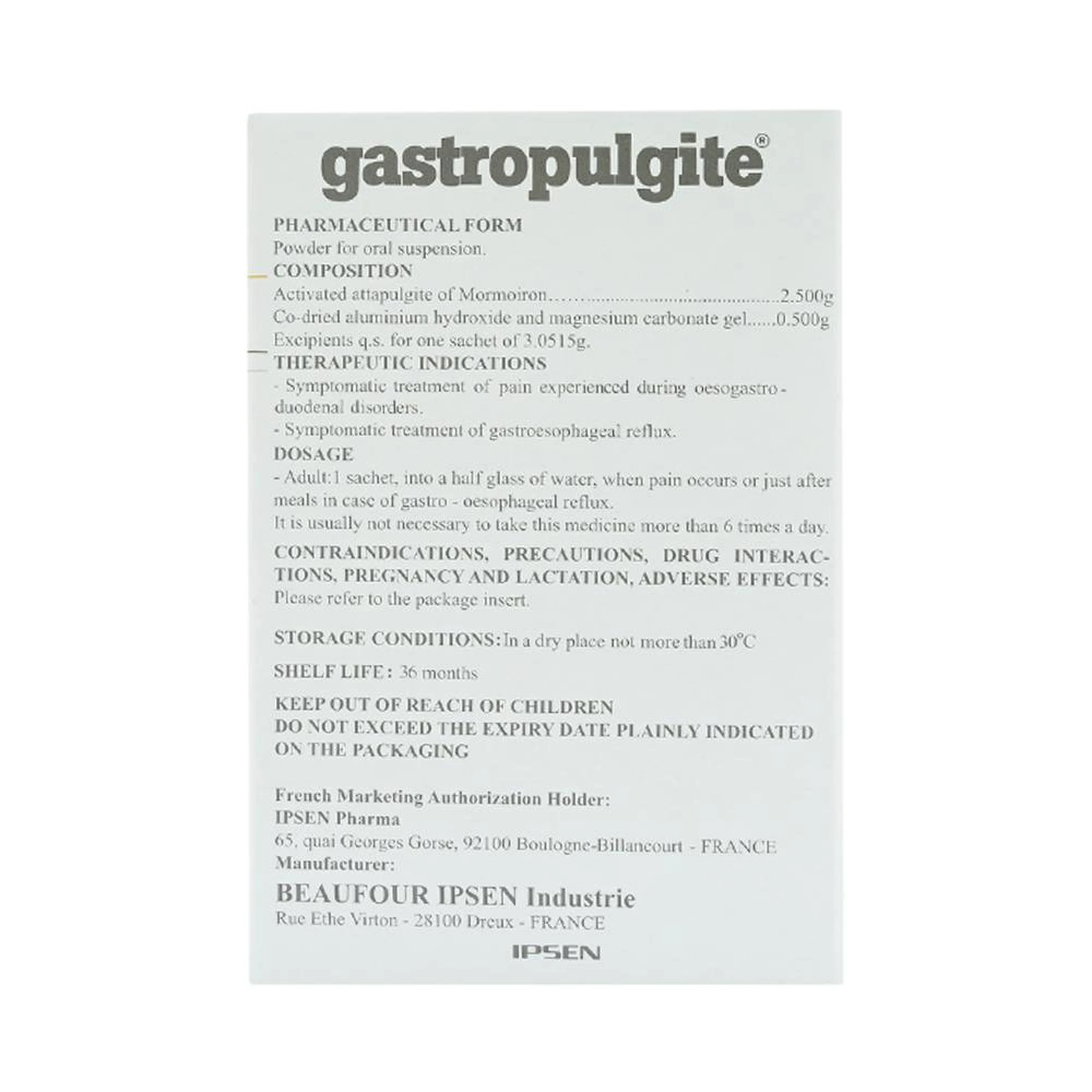 Bột Gastropulgite Ipsen điều trị rối loạn thực quản, dạ dày, tá tràng (30 gói)