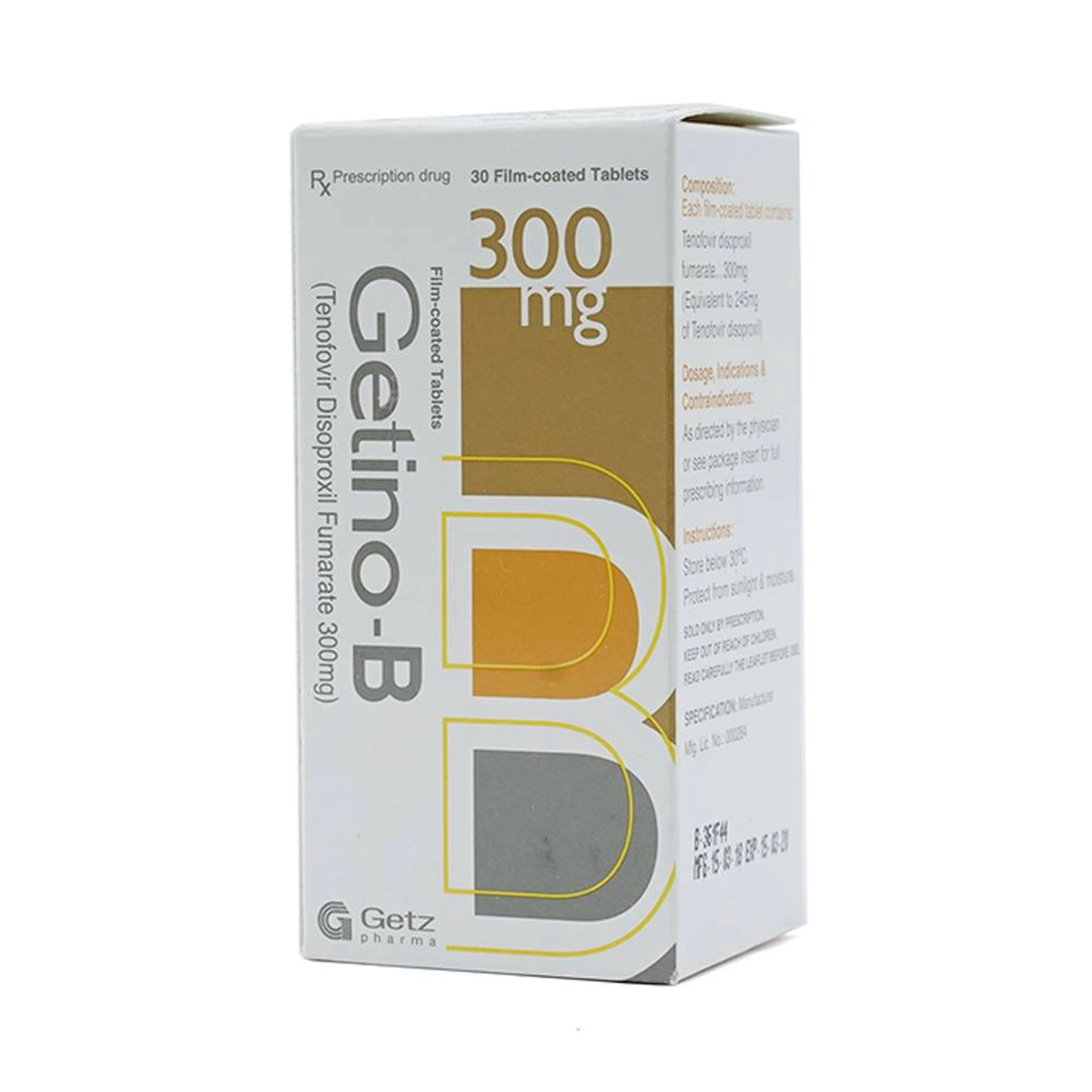 Thuốc Getino-B 300mg Getz kiểm soát nhiễm HIV, điều trị viêm gan B mạn tính (30 viên)