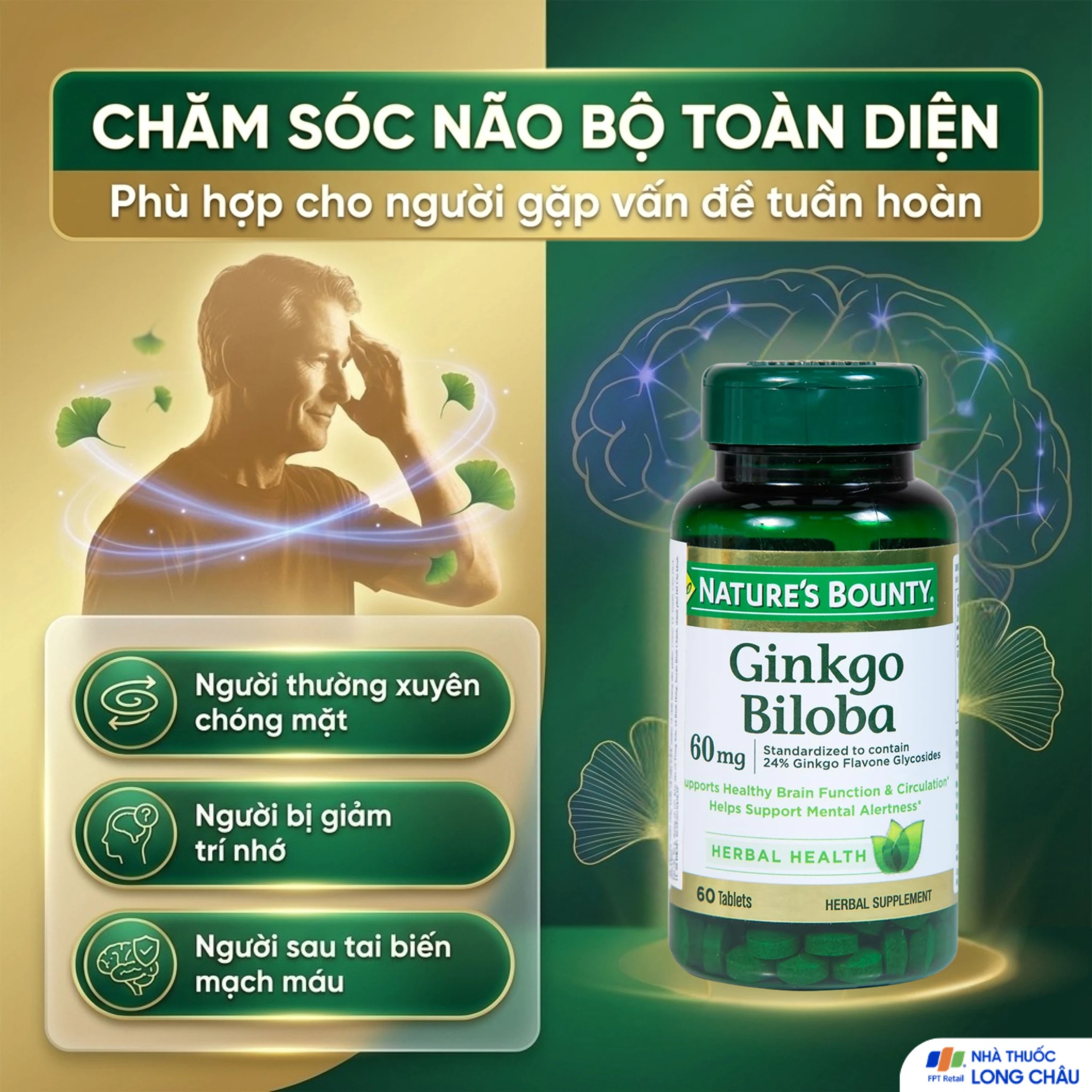 Viên uống hỗ trợ tăng cường tuần hoàn não Ginkgo Biloba 60mg Nature's Bounty (60 viên) 5