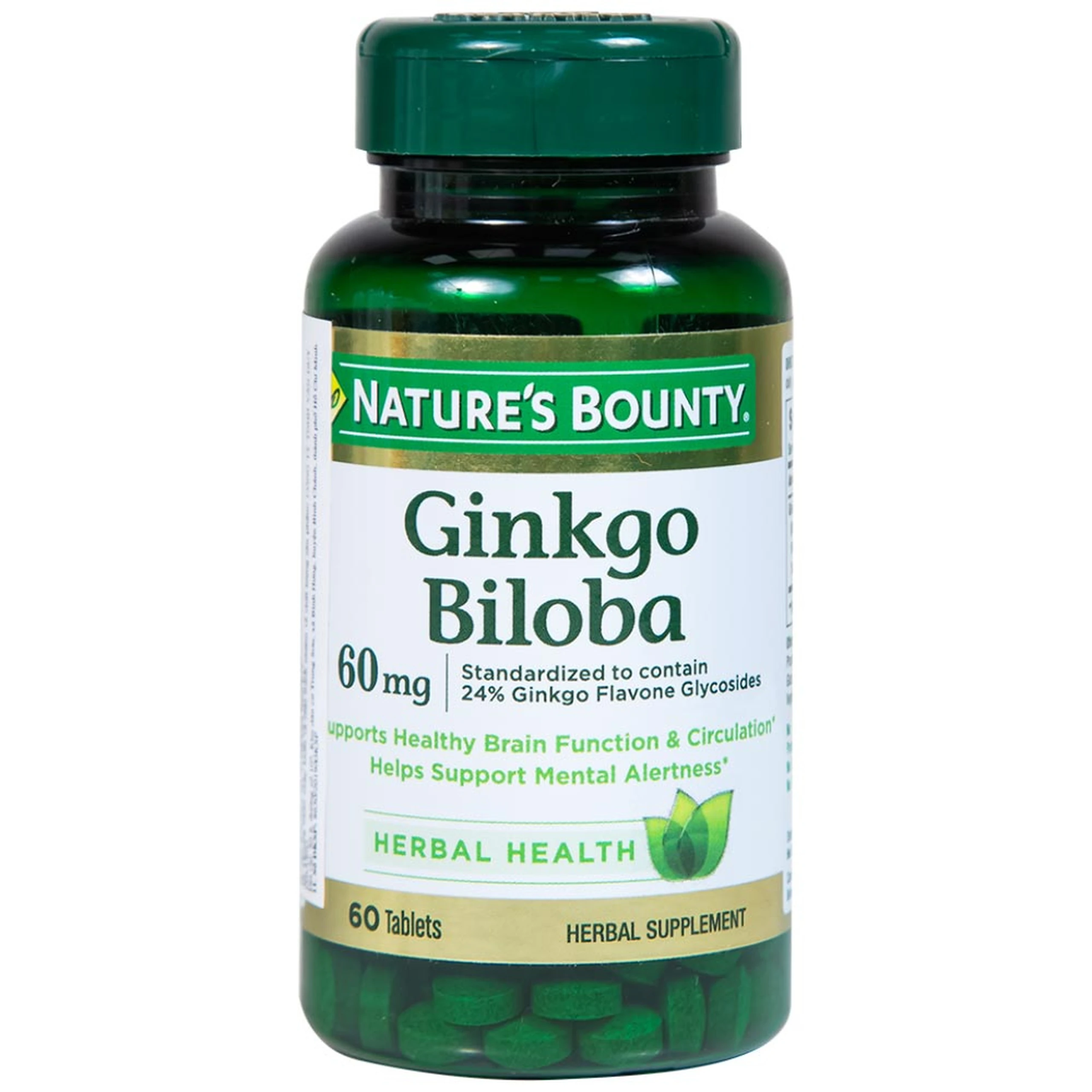 Viên uống hỗ trợ tăng cường tuần hoàn não Ginkgo Biloba 60mg Nature's Bounty (60 viên)