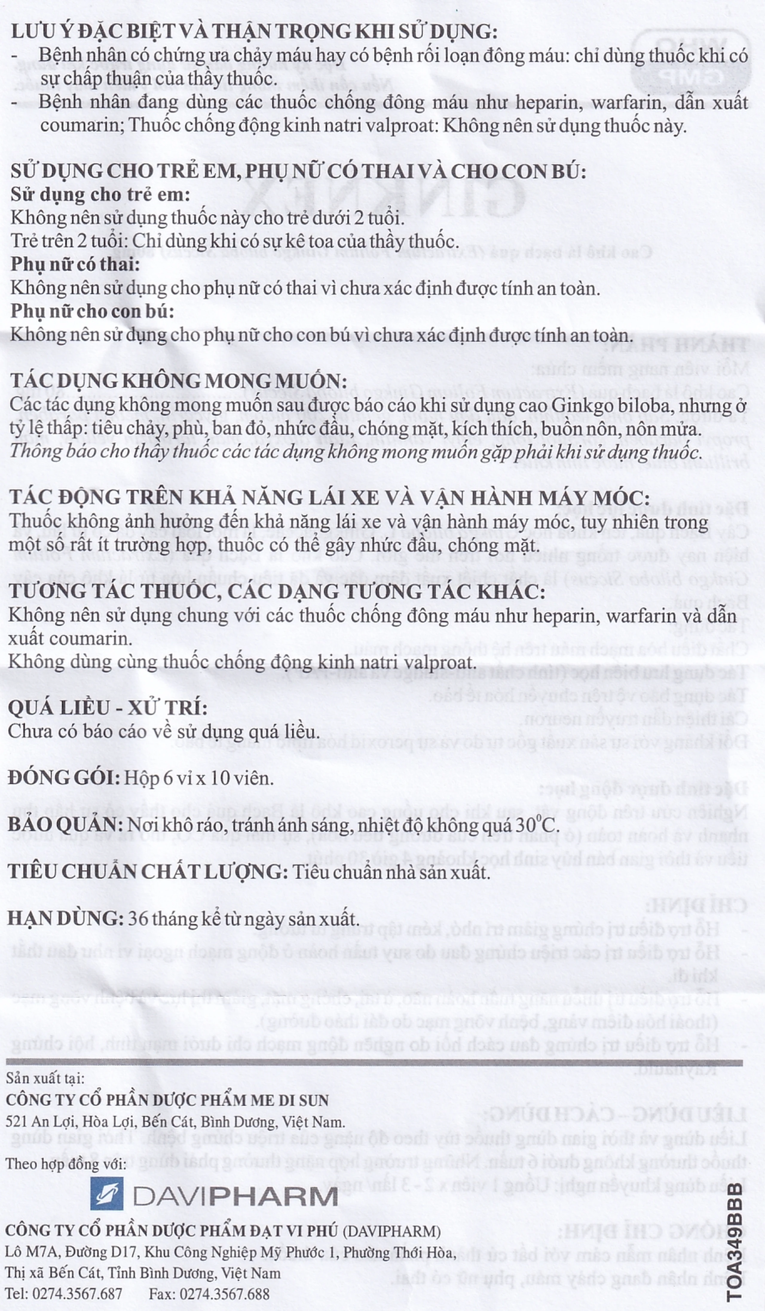 Thuốc Ginknex 80mg Davipharm hỗ trợ điều trị chứng giảm trí nhớ, kém tập trung tư tưởng (6 vỉ x 10 viên)