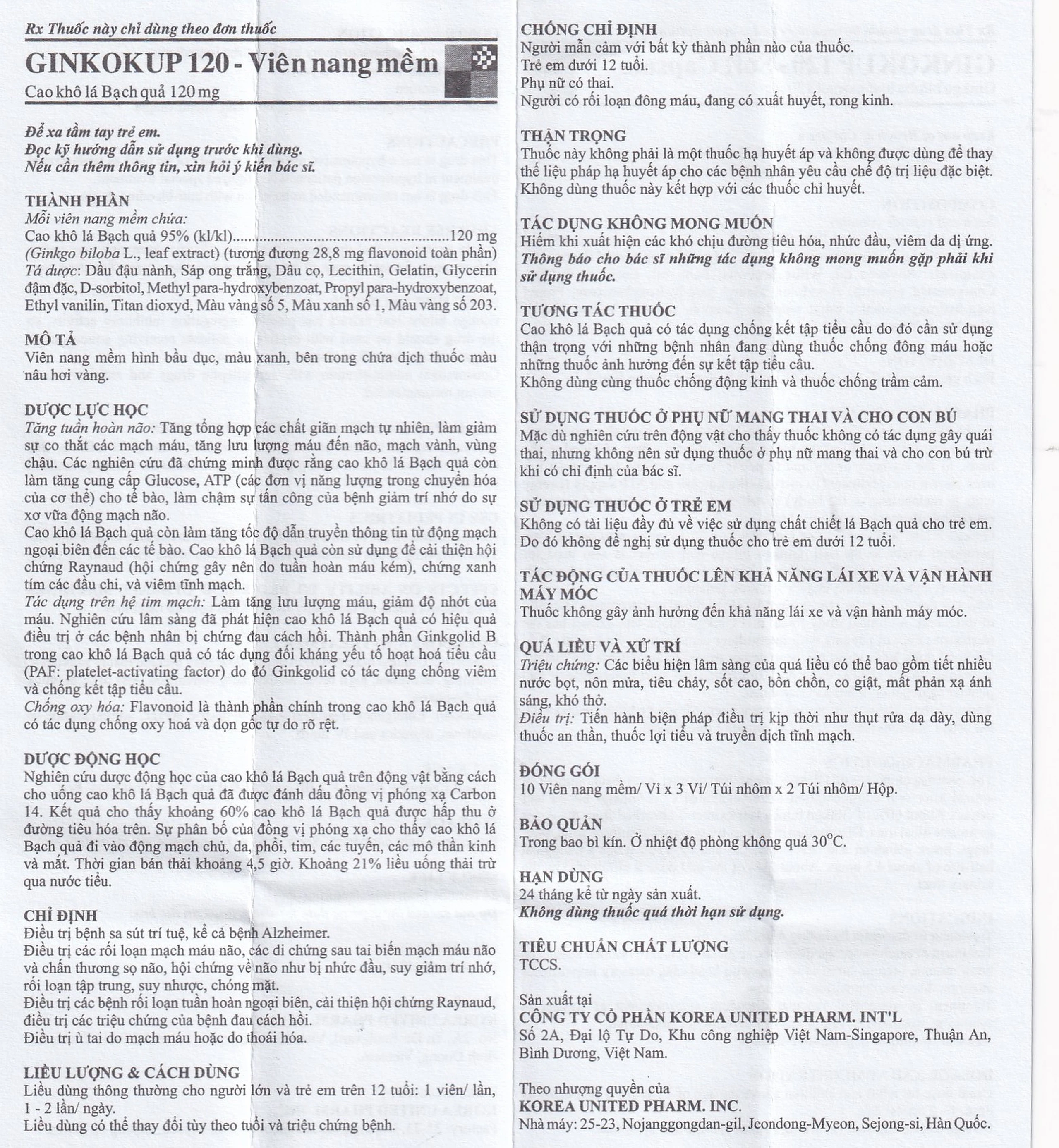 Thuốc Ginkokup 120 United điều trị bệnh sa sút trí tuệ, kể cả bệnh Alzheimer (6 vỉ x 10 viên)
