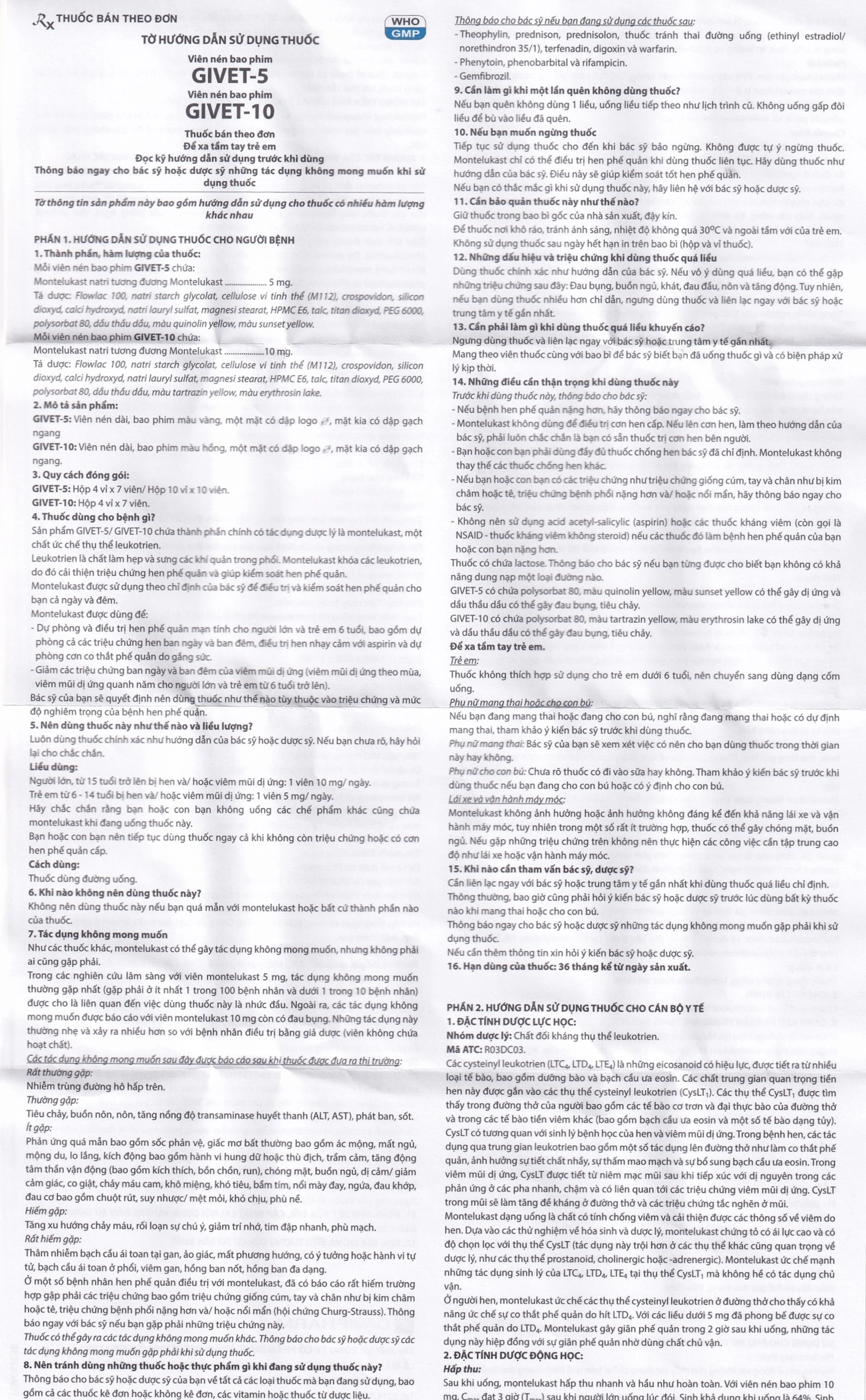 Thuốc Givet-10 Davipharm phòng và điều trị viêm phế quản mạn tính (4 vỉ x 7 viên)