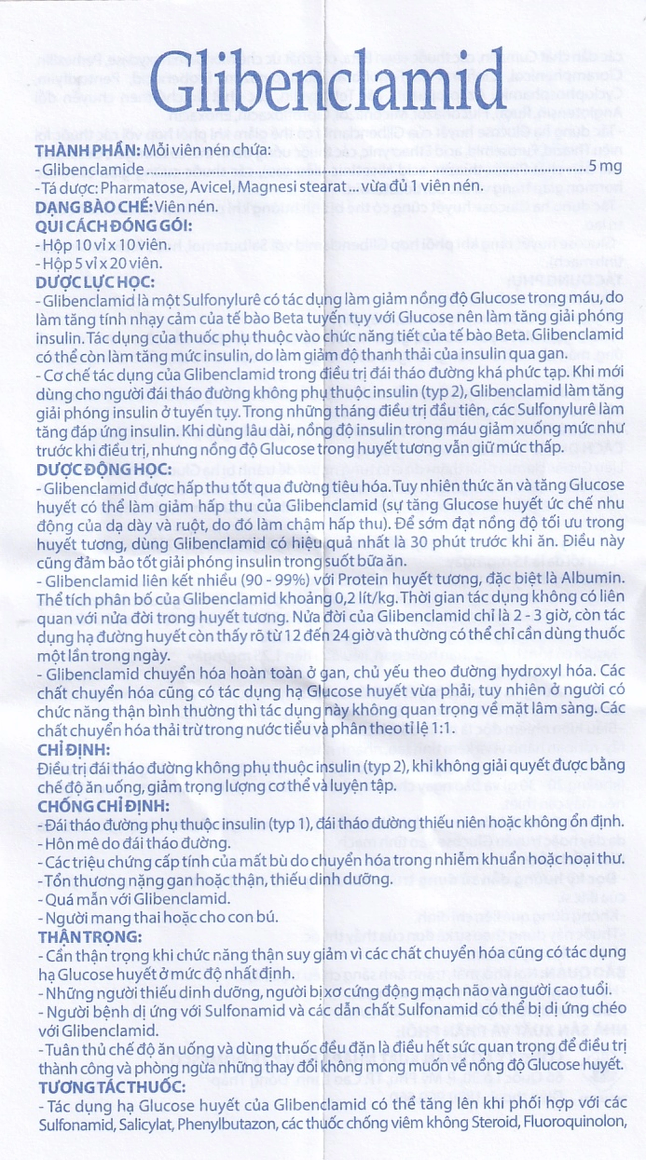Thuốc Glibenclamid Domesco điều trị đái tháo đường không phụ thuộc insulin típ 2 (5 vỉ x 20 viên)
