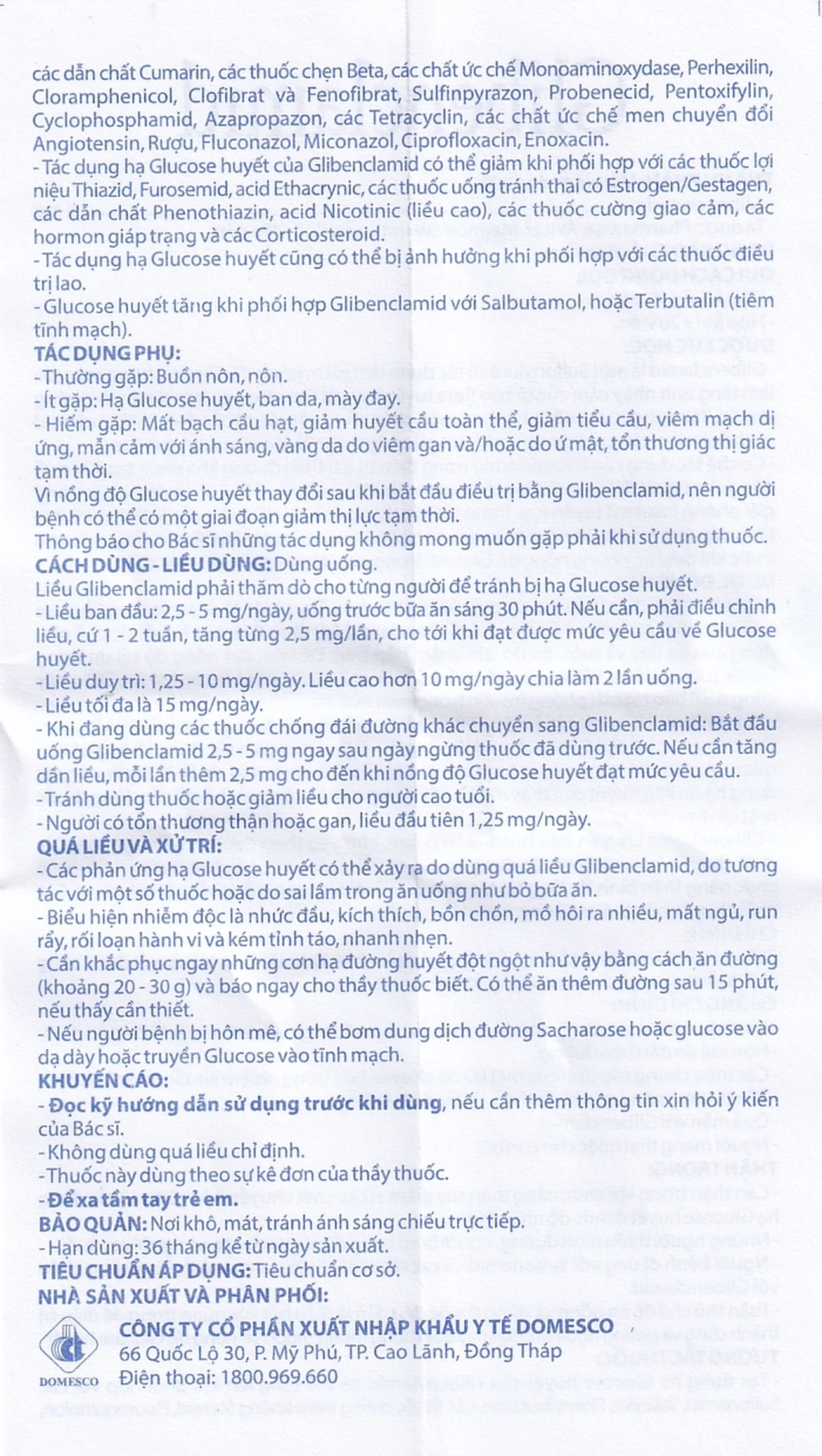 Thuốc Glibenclamid Domesco điều trị đái tháo đường không phụ thuộc insulin típ 2 (5 vỉ x 20 viên)