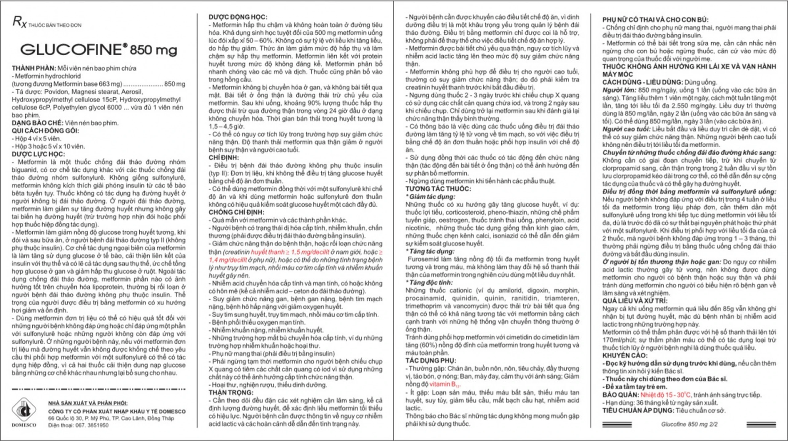 Thuốc Glucofine 850mg Domesco điều trị đái tháo đường típ 2 (4 vỉ x 5 viên)