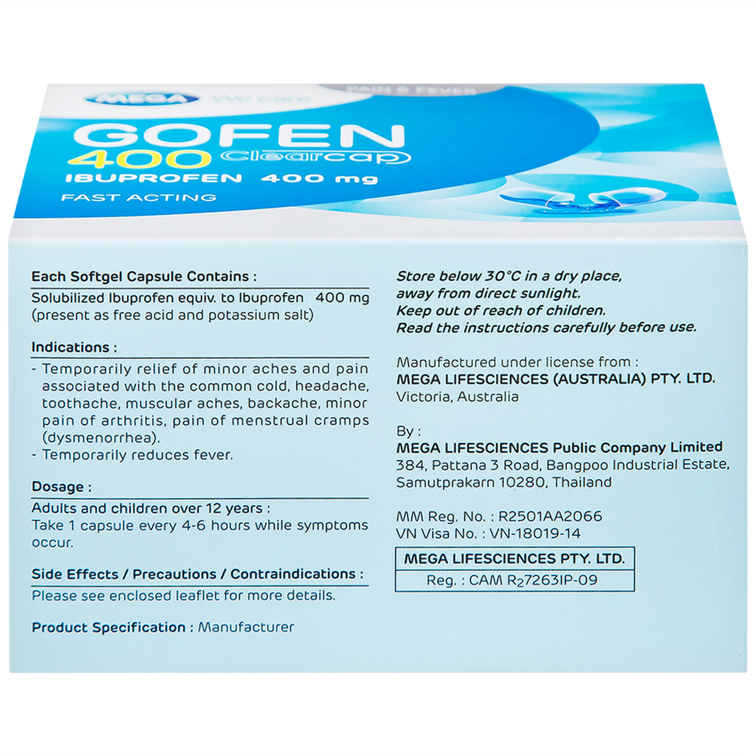 Thuốc Gofen 400 MEGA We care điều trị hạ sốt, giảm đau (5 vỉ x 10 viên)