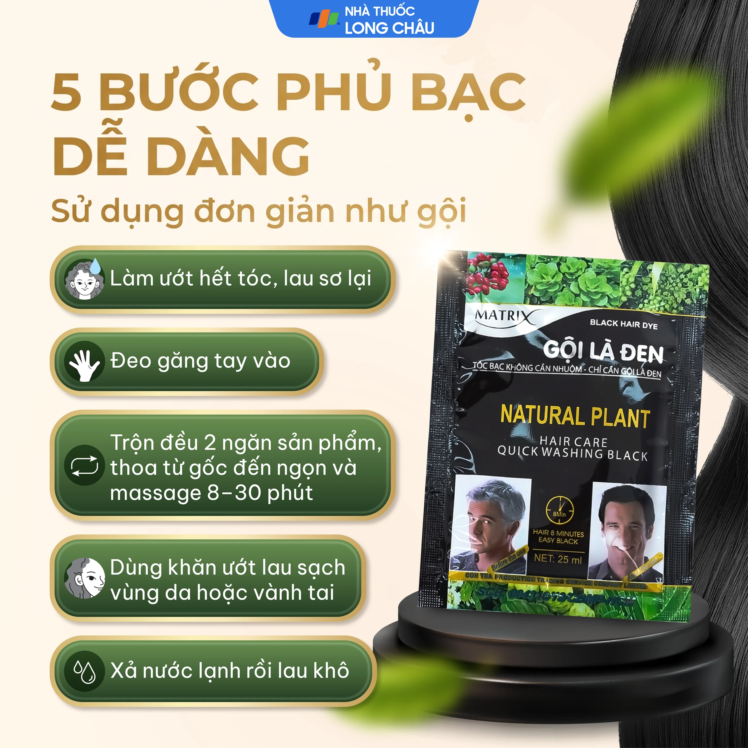 Dầu gội nhuộm đen tóc Matrix gội là đen (10 gói x 25ml) 5