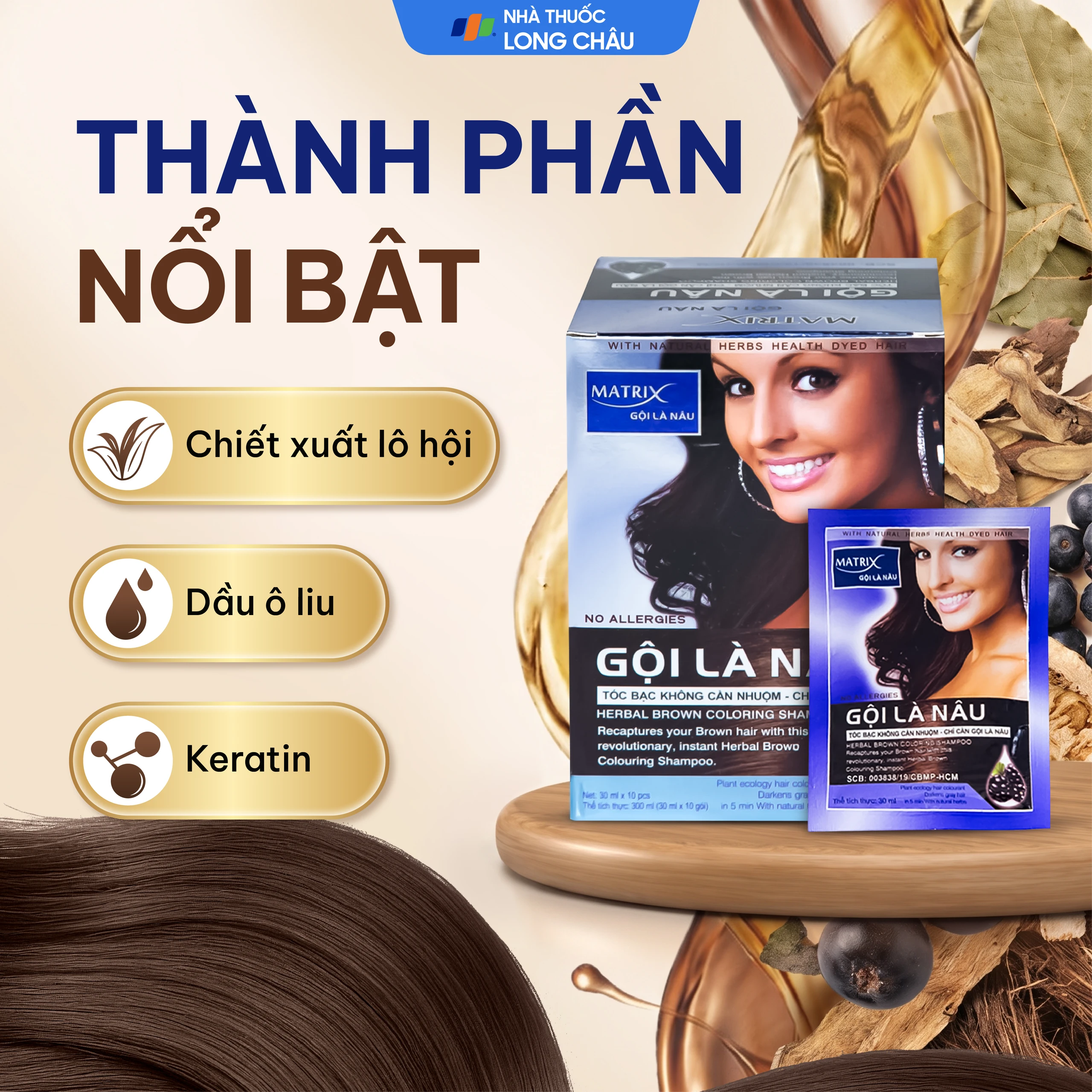 Gội là nâu Matrix làm thay đổi màu tóc, che phủ tóc bạc (10 gói x 30ml) 3