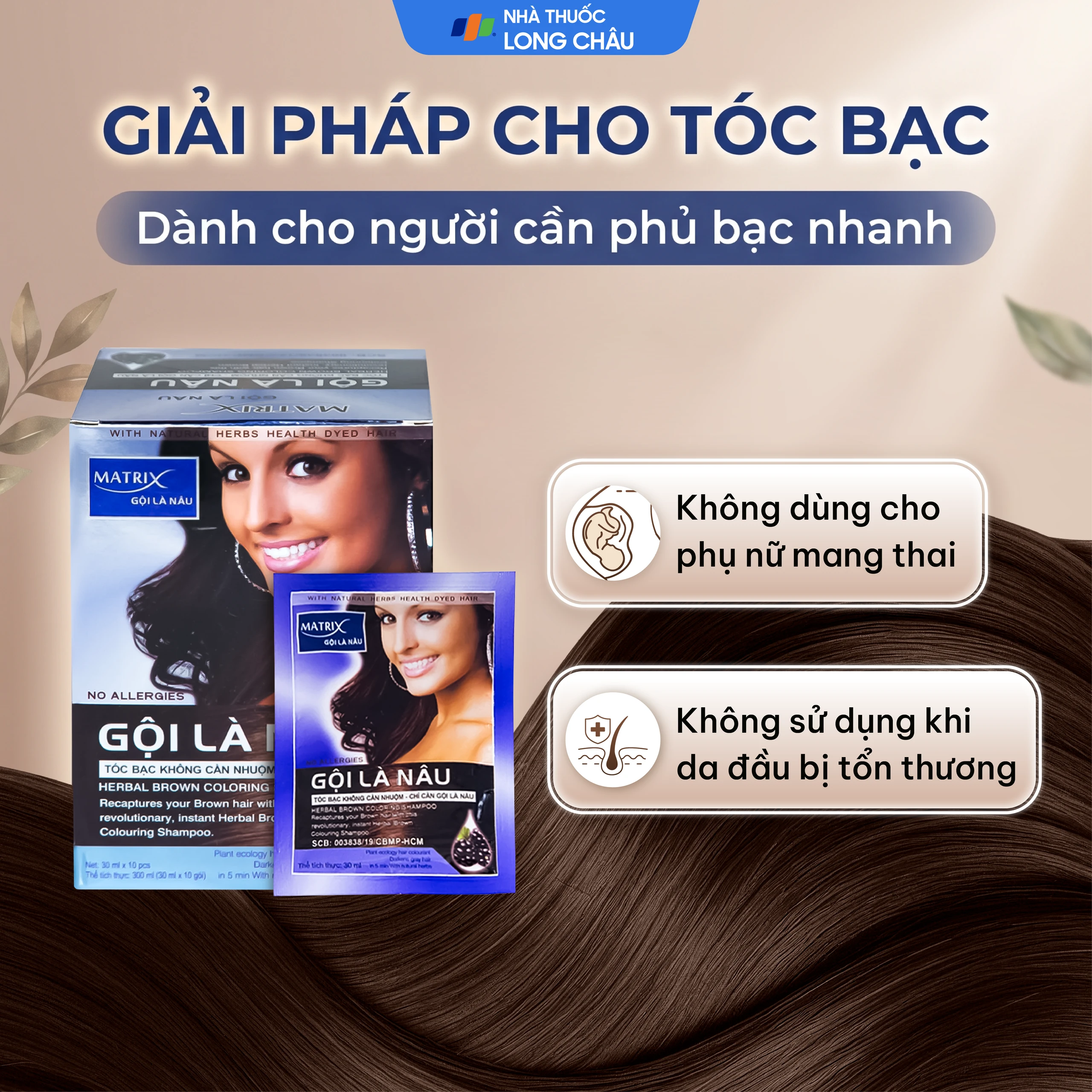 Gội là nâu Matrix làm thay đổi màu tóc, che phủ tóc bạc (10 gói x 30ml) 4