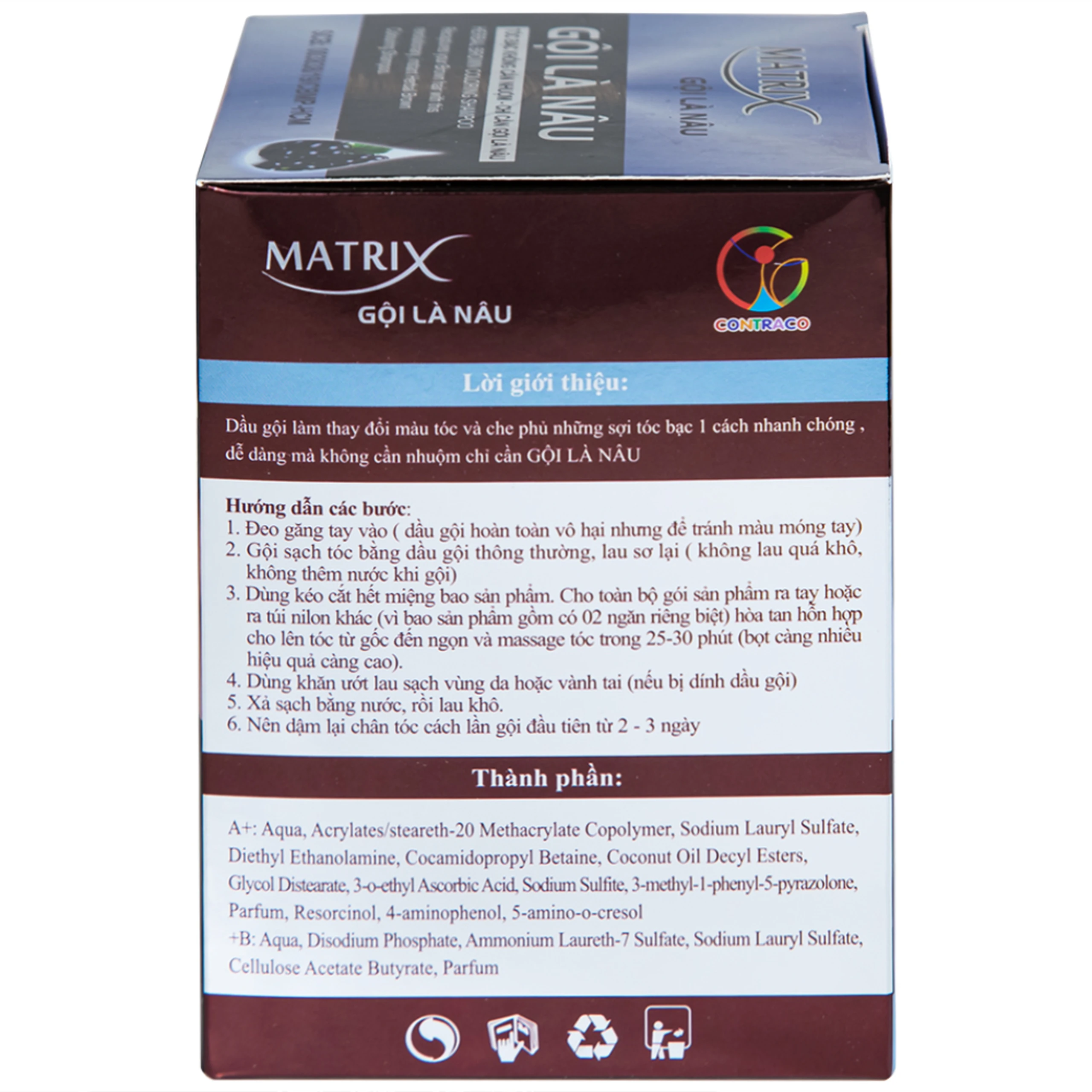 Gội là nâu Matrix làm thay đổi màu tóc, che phủ tóc bạc (10 gói x 30ml)
