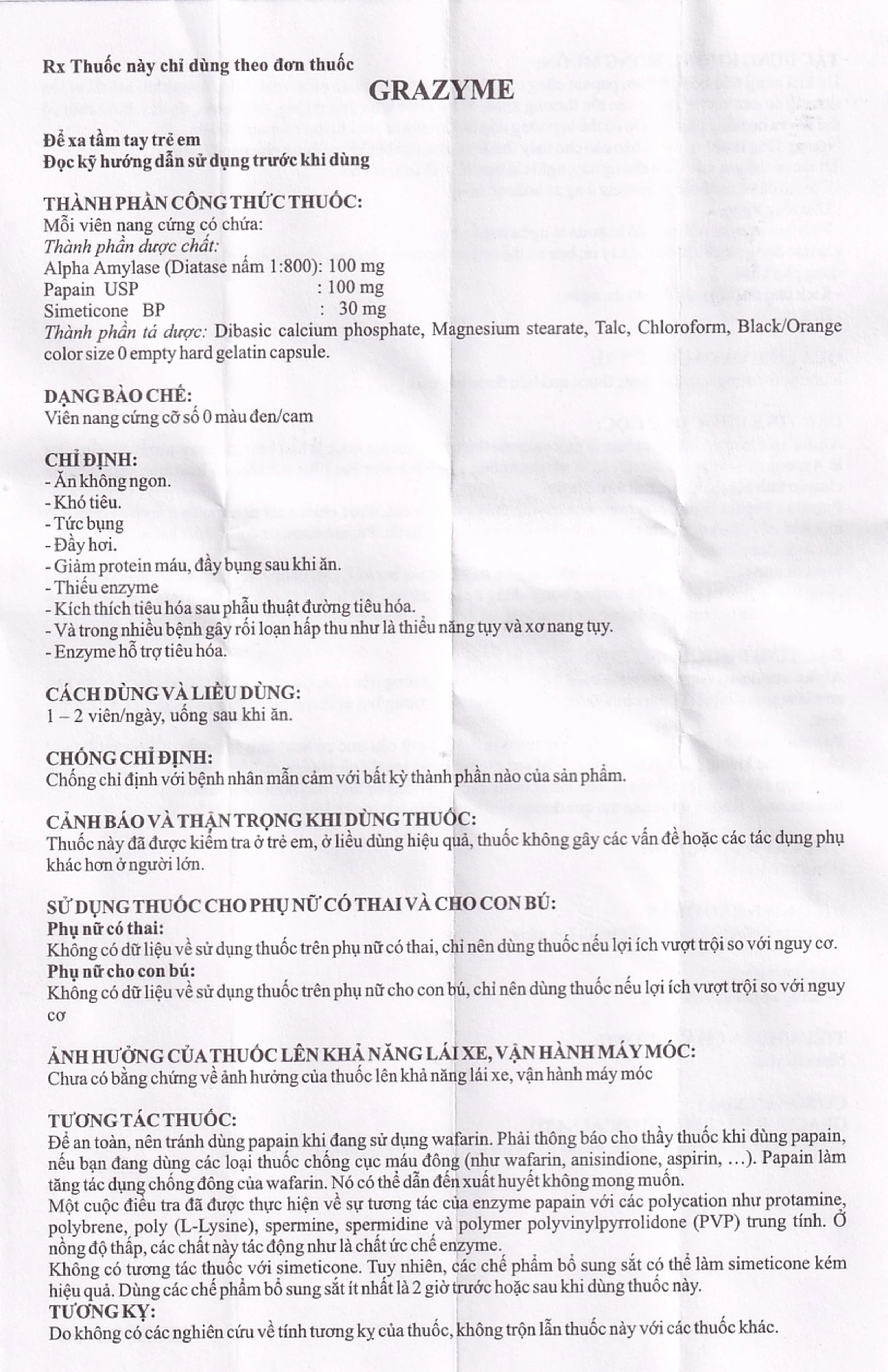 Thuốc Grazyme Gracure điều trị khó tiêu, tức bụng, đầy hơi (3 vỉ x 10 viên)