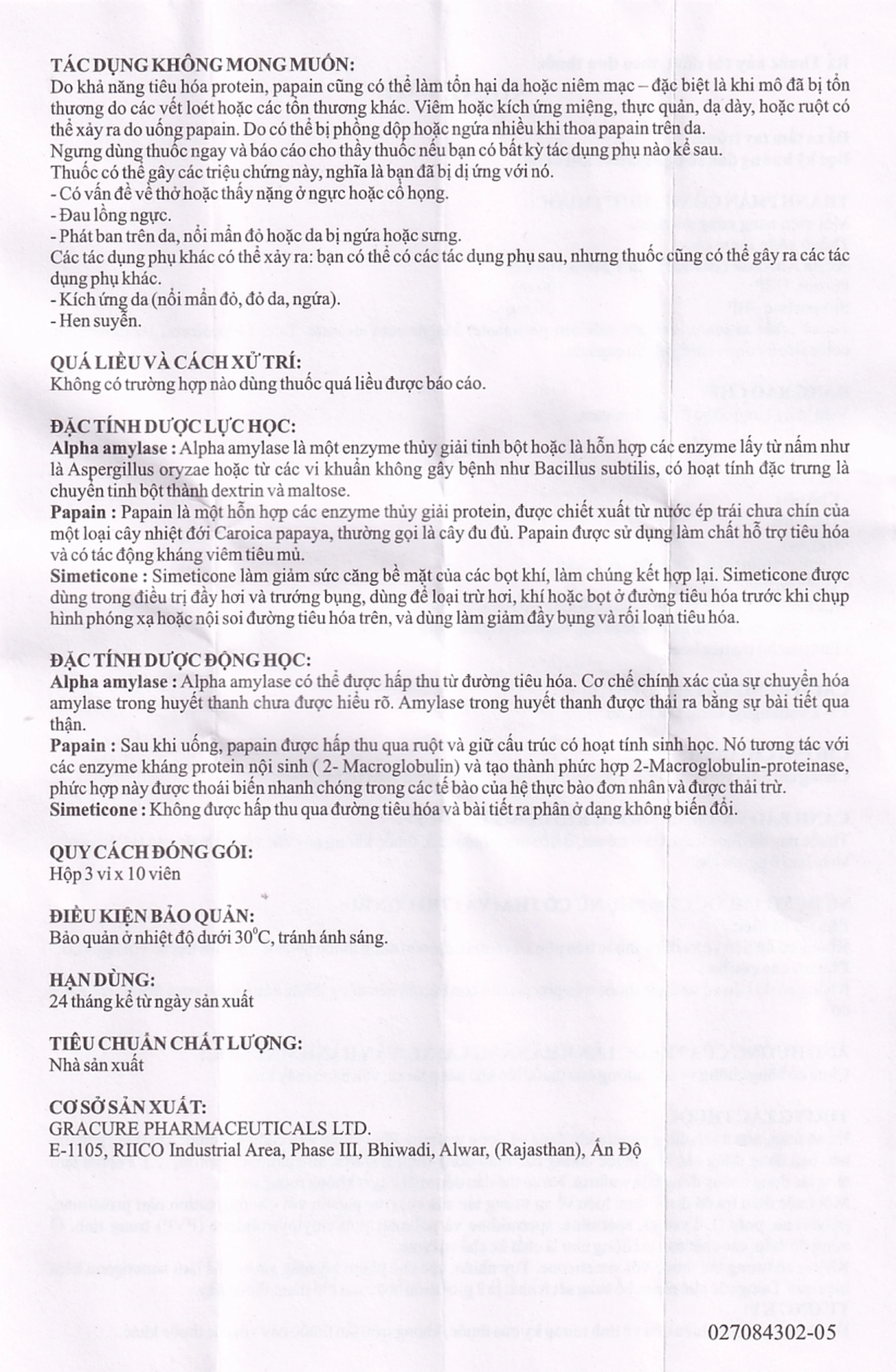 Thuốc Grazyme Gracure điều trị khó tiêu, tức bụng, đầy hơi (3 vỉ x 10 viên)