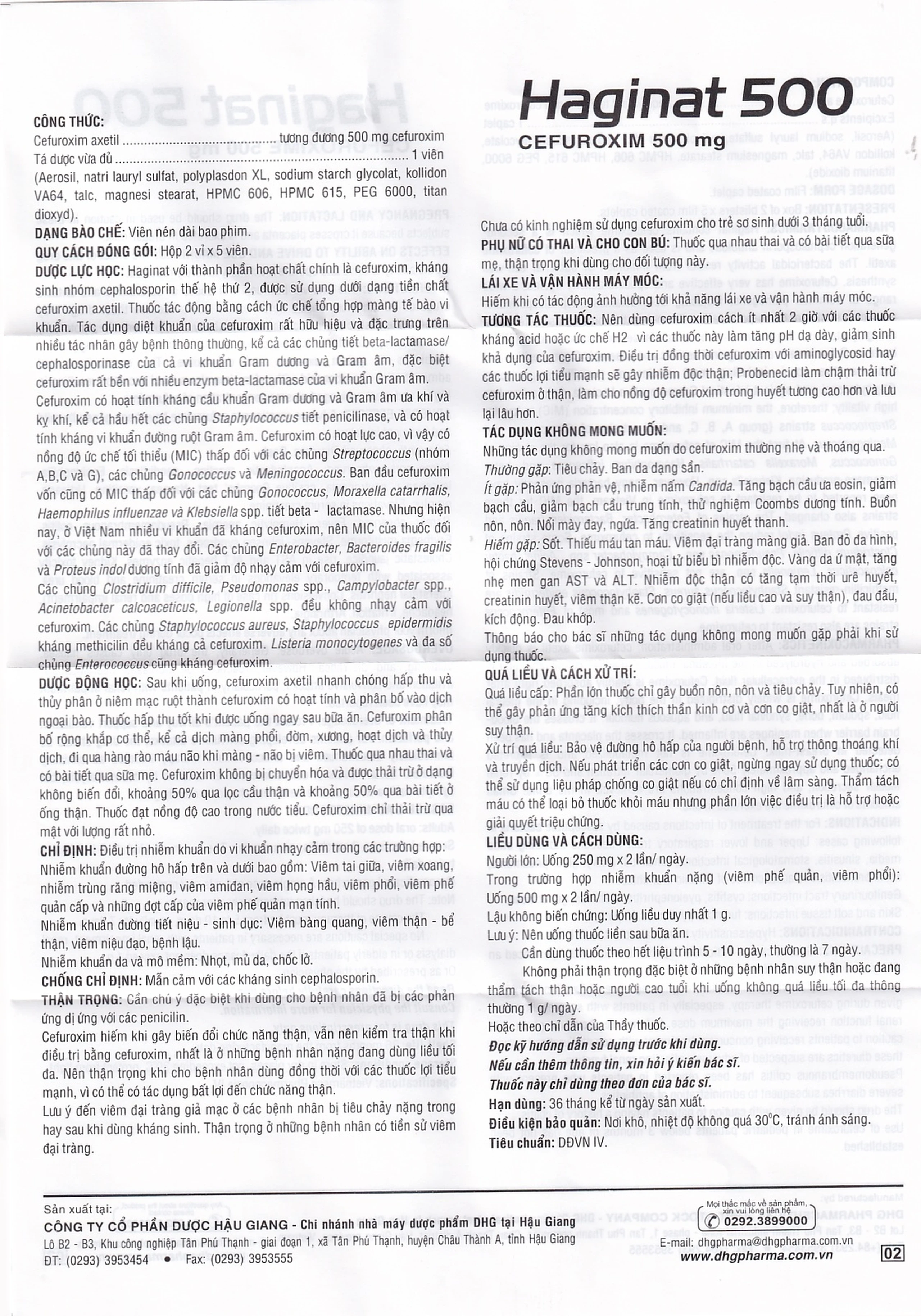 Thuốc Haginat 500 DHG điều trị nhiễm khuẩn (2 vỉ x 5 viên)