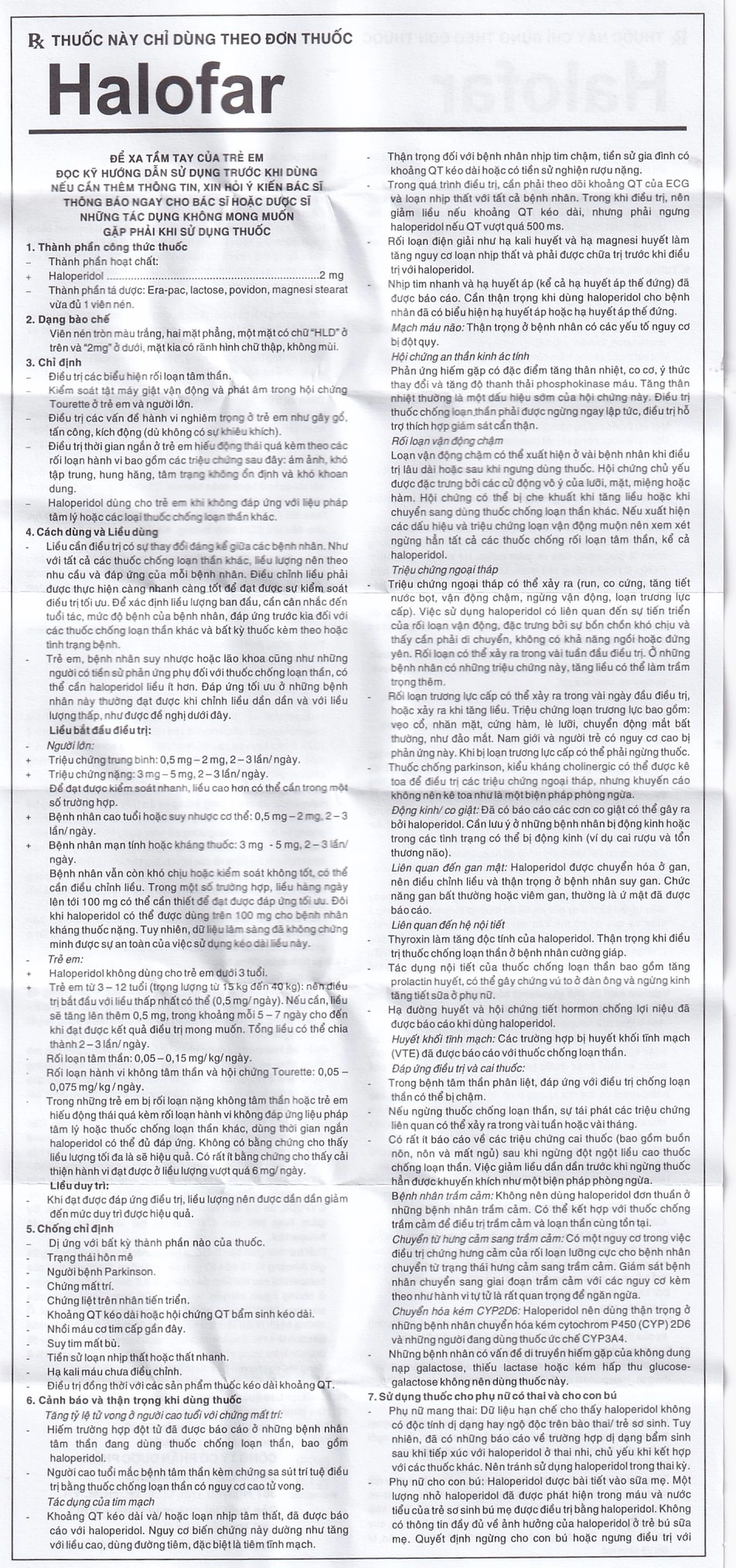 Thuốc Halofar Pharmedic điều trị các biểu hiện rối loạn tâm thần (10 vỉ x 20 viên)