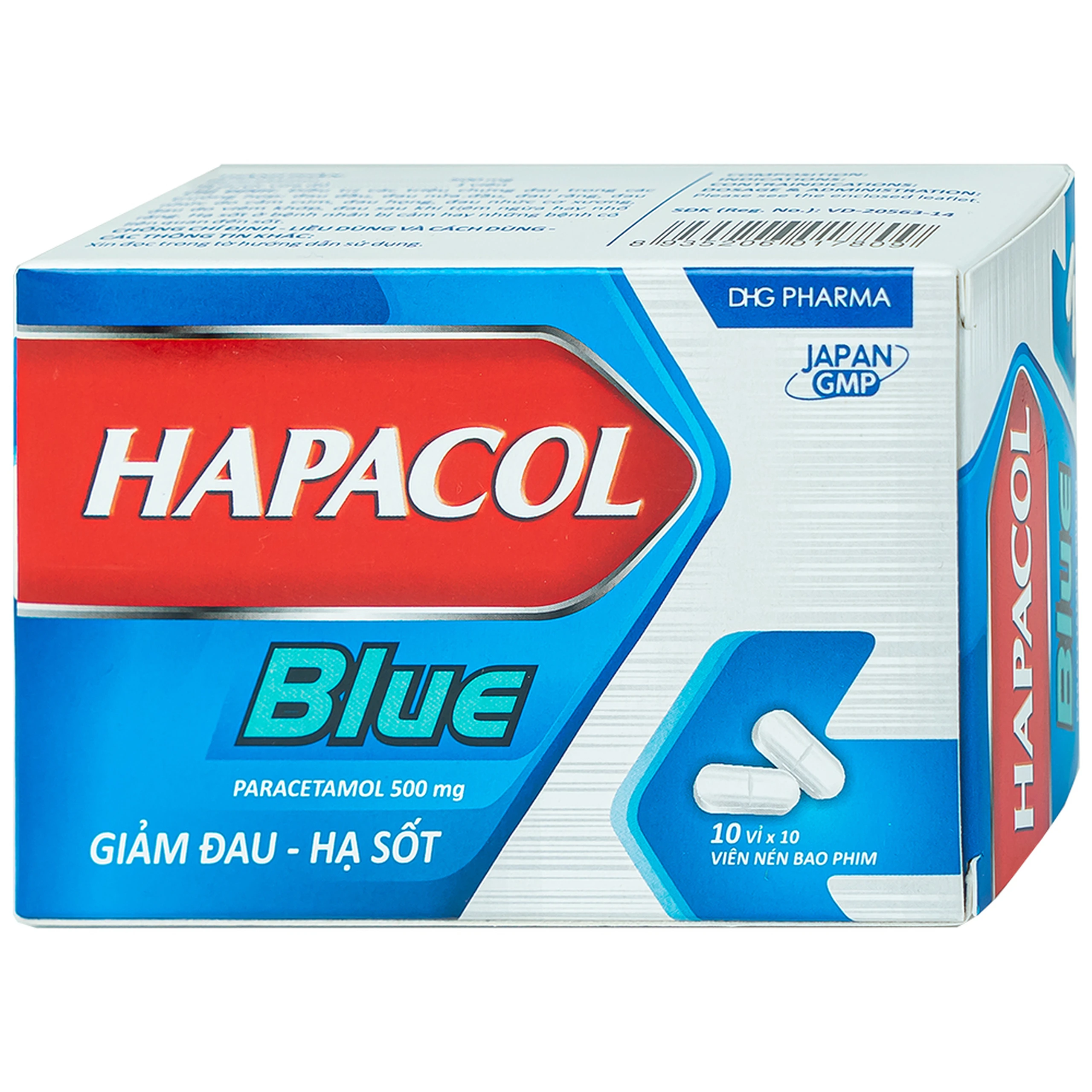 Thuốc Hapacol Blue 500 DHG điều trị đau đầu, đau nửa đầu, đau răng (10 vỉ x 10 viên)