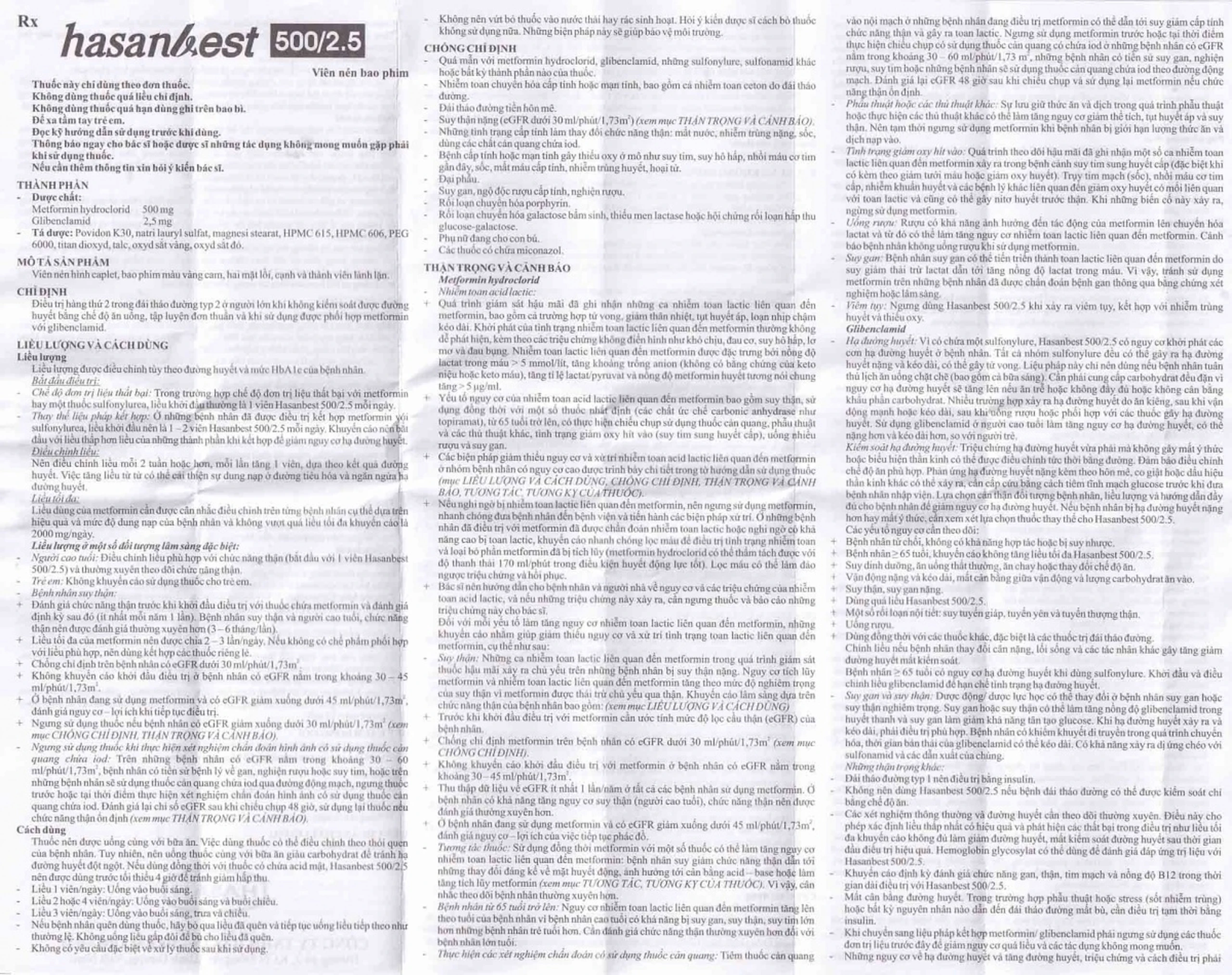 Thuốc Hasanbest 500/2,5 Hasan điều trị đái tháo đường típ 2 (2 vỉ x 15 viên)