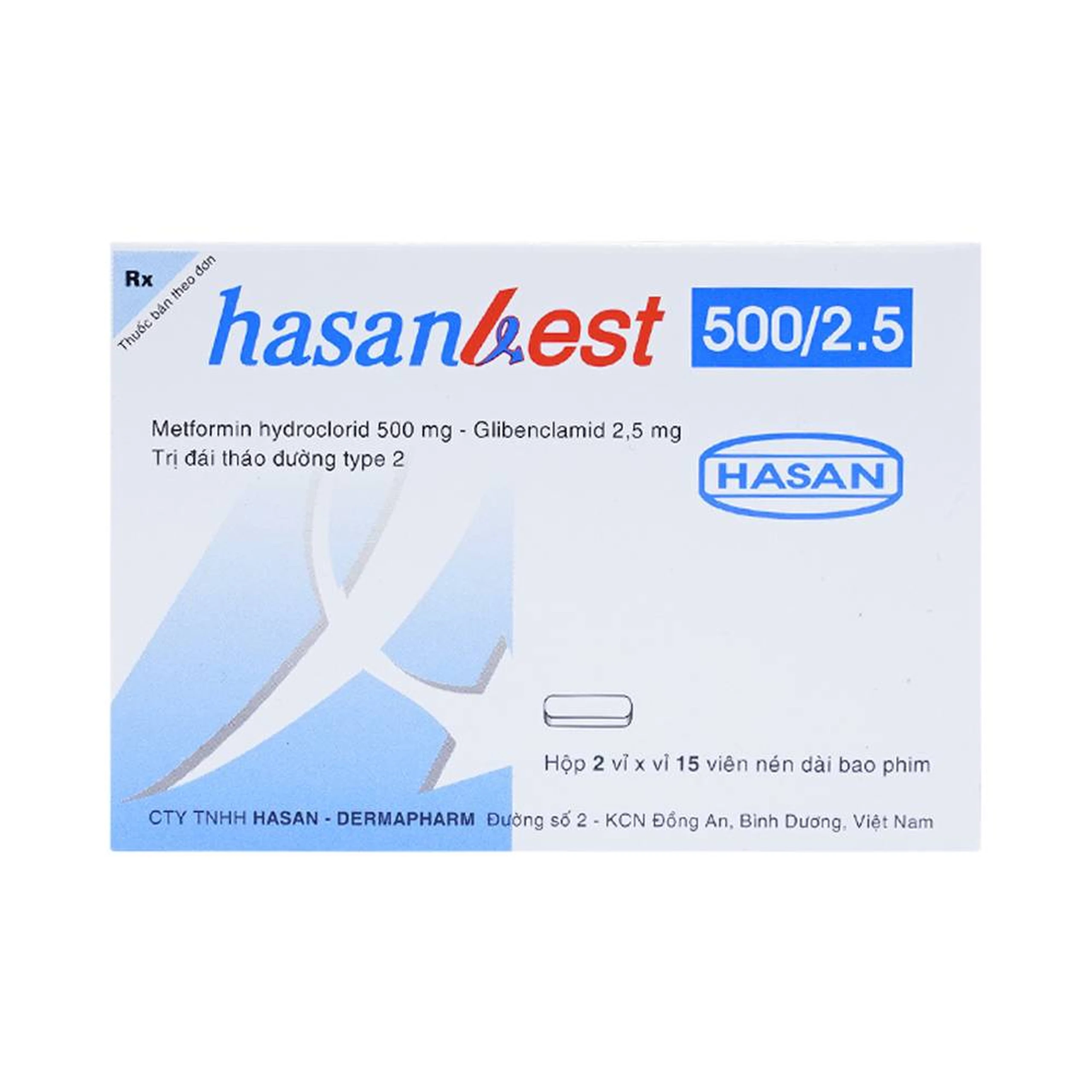 Thuốc Hasanbest 500/2,5 Hasan điều trị đái tháo đường típ 2 (2 vỉ x 15 viên)