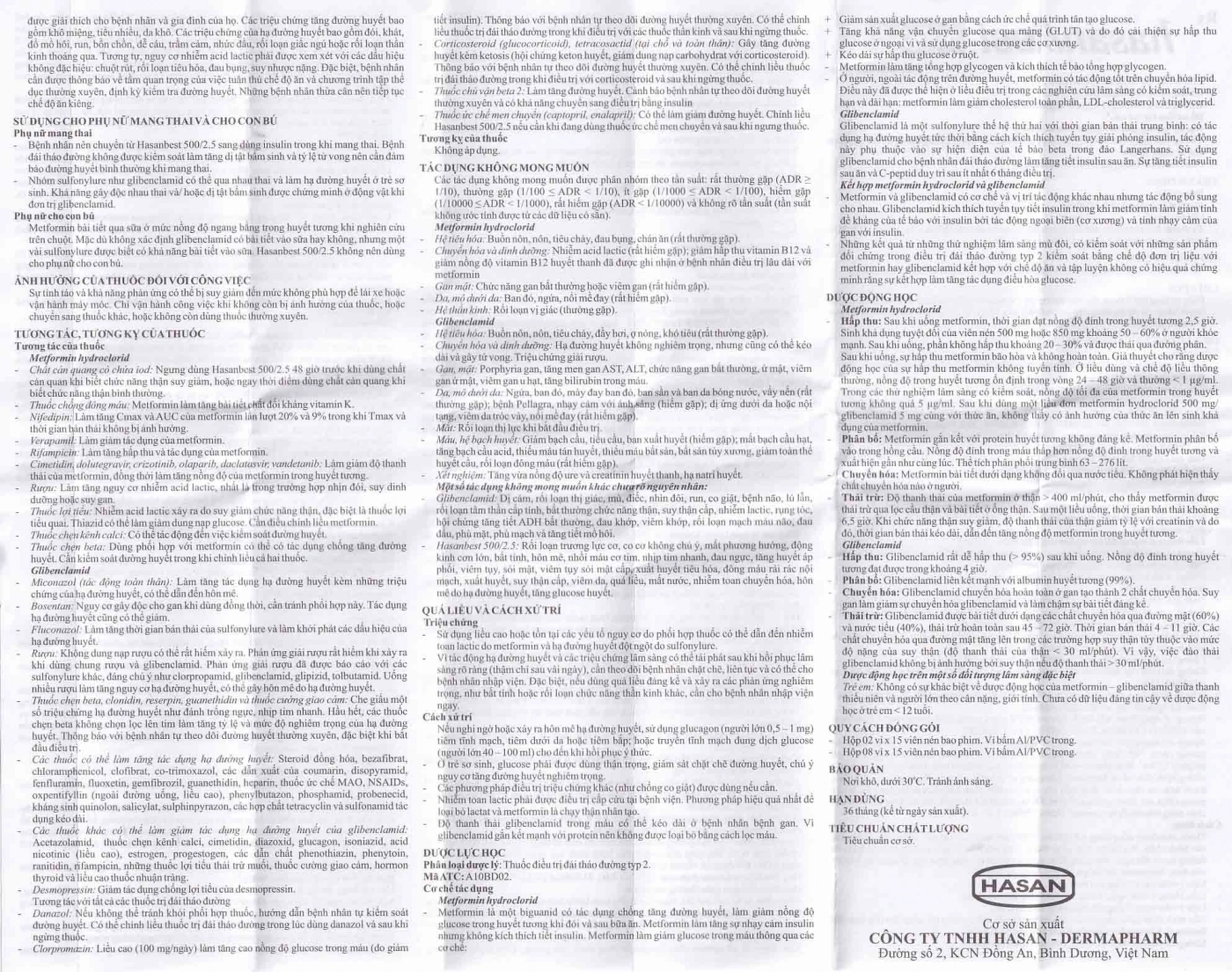 Thuốc Hasanbest 500/2,5 Hasan điều trị đái tháo đường típ 2 (2 vỉ x 15 viên)