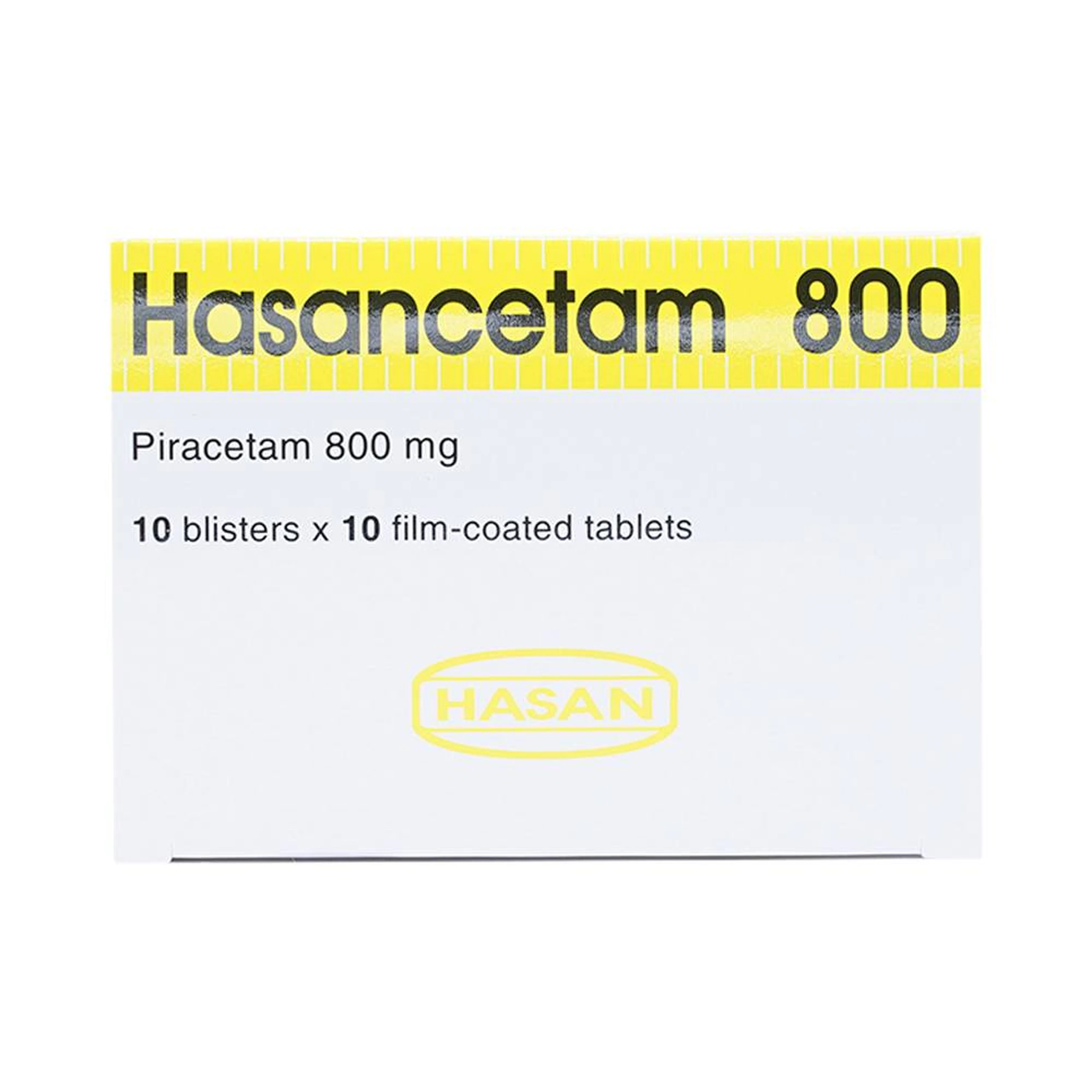 Thuốc Hasancetam 800 Hasan điều trị rối loạn chức năng não, suy giảm trí nhớ (10 vỉ x 10 viên)