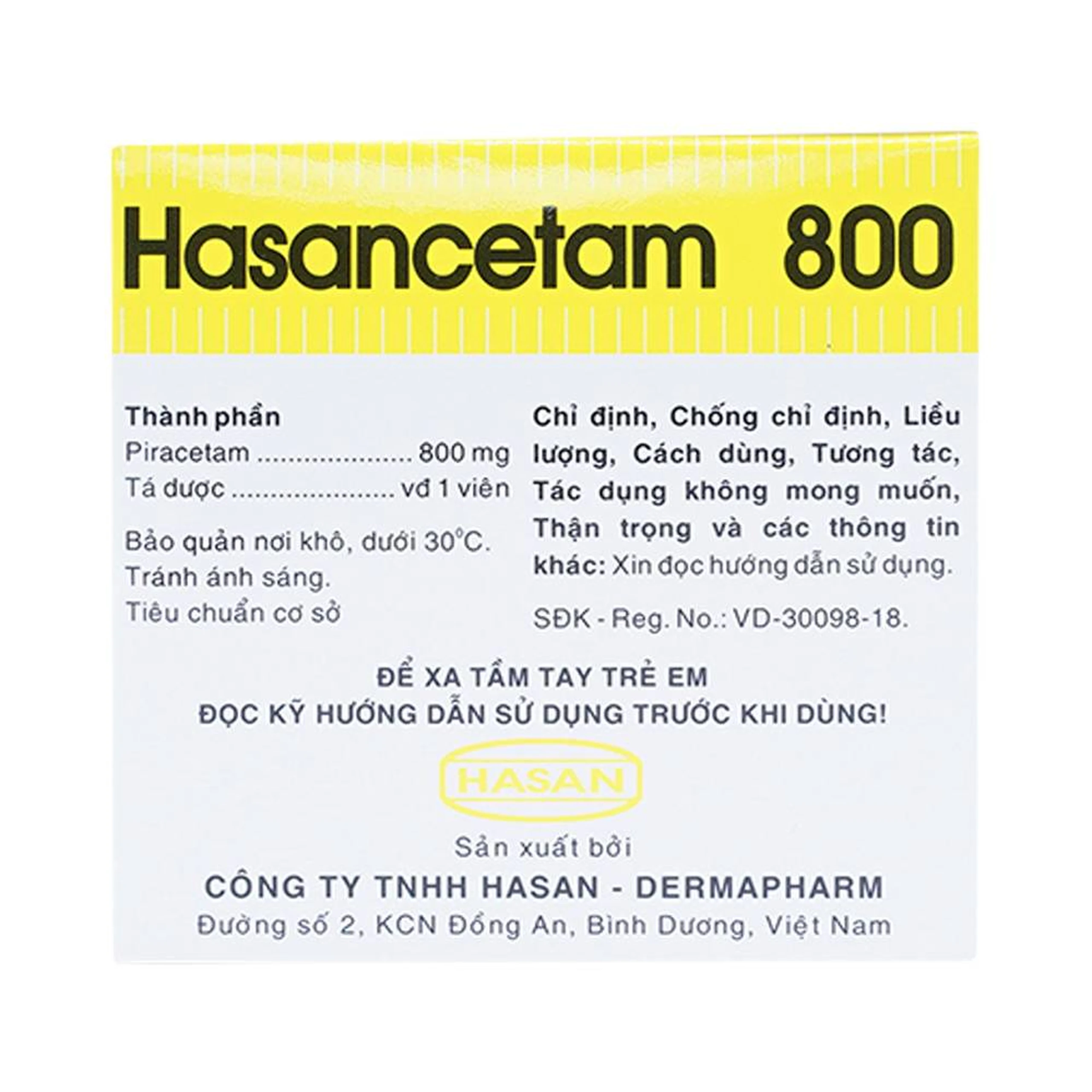 Thuốc Hasancetam 800 Hasan điều trị rối loạn chức năng não, suy giảm trí nhớ (10 vỉ x 10 viên)