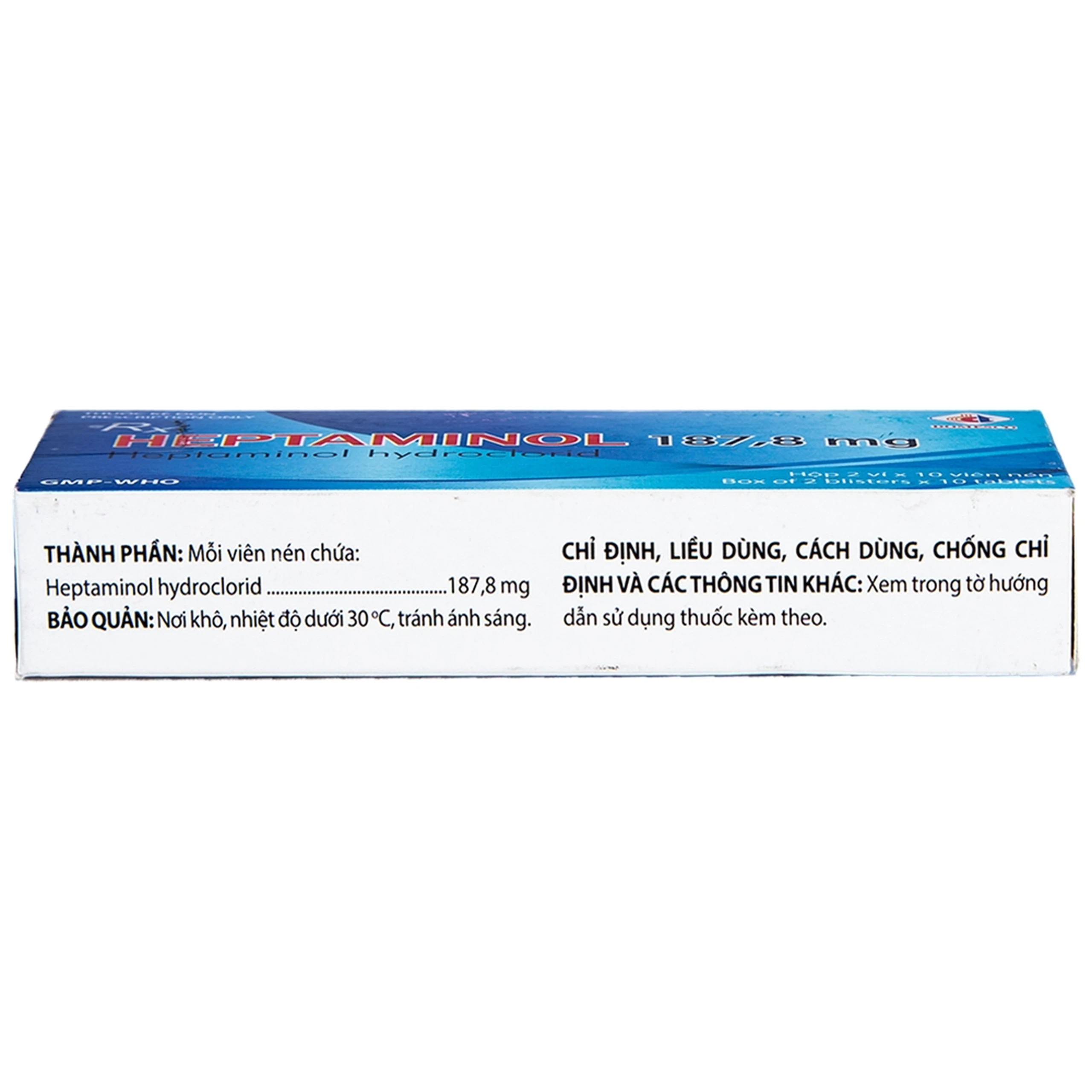 Thuốc Heptaminol 187,8mg điều trị triệu chứng trong hạ huyết áp tư thế (2 vỉ x 10 viên)