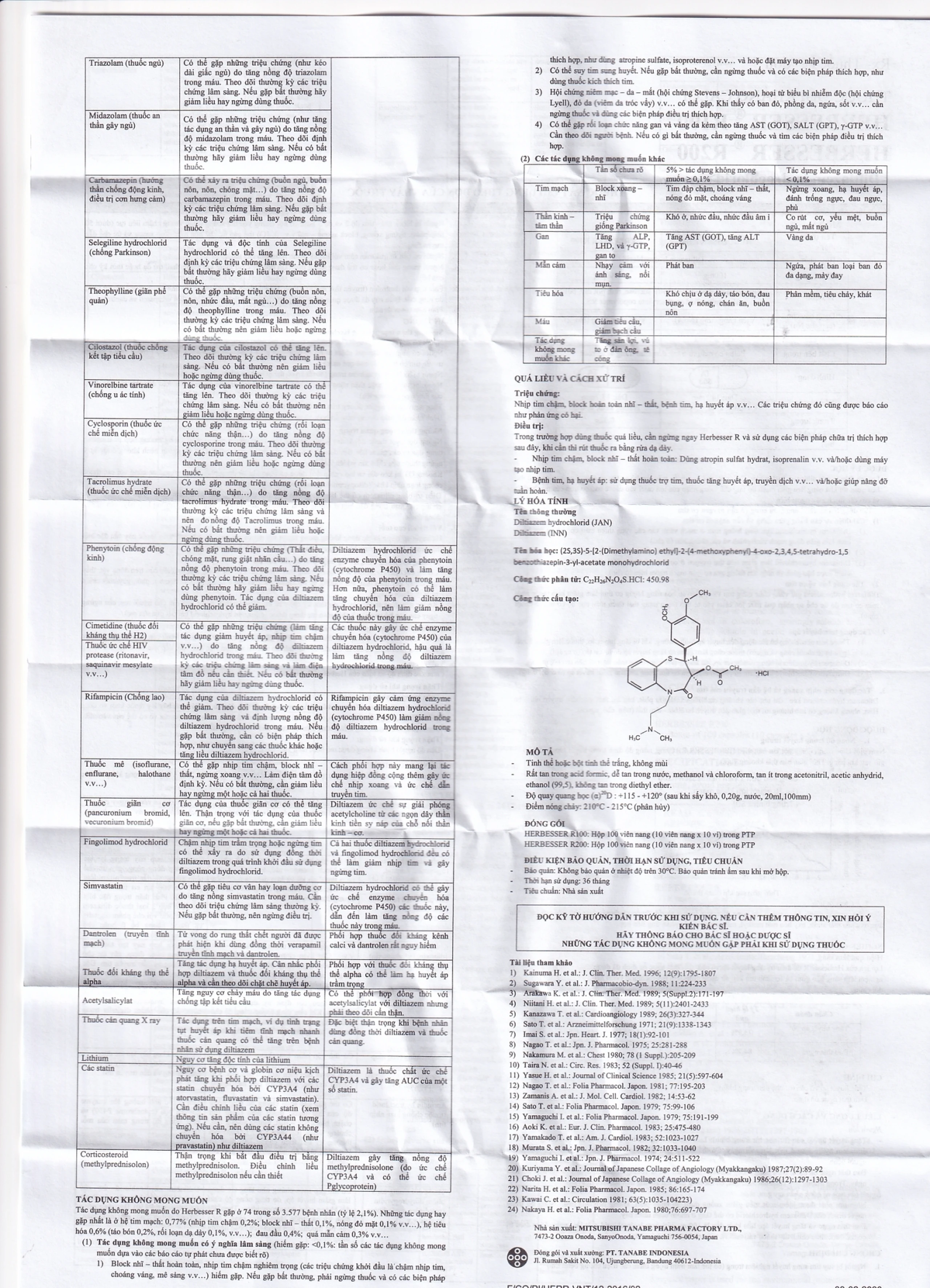 Thuốc Herbesser R100 điều trị tăng huyết áp vô căn, đau thắt ngực ổn định (10 vỉ x 10 viên)