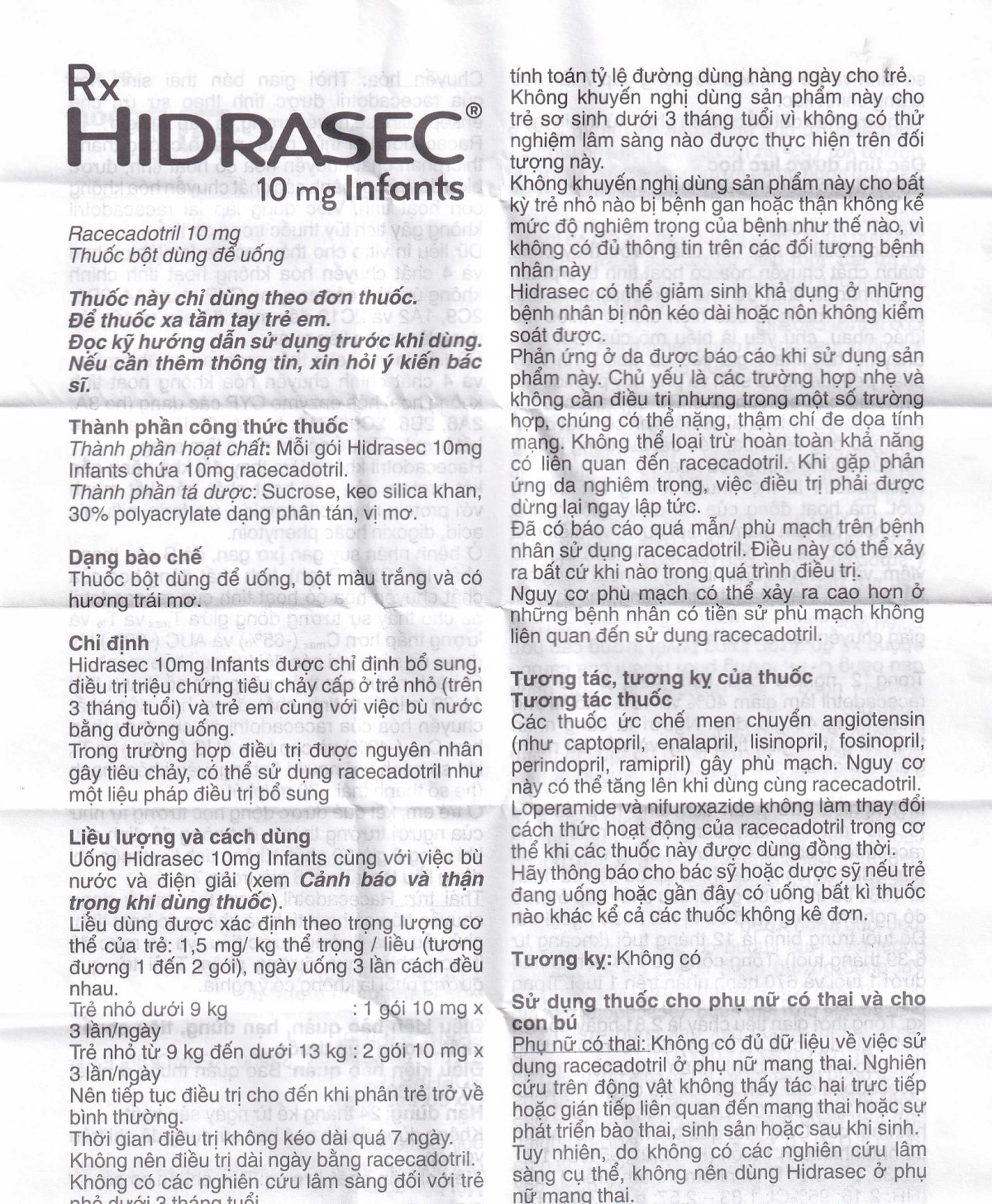 Thuốc bột Hidrasec 10mg điều trị tiêu chảy cấp ở trẻ (16 gói)