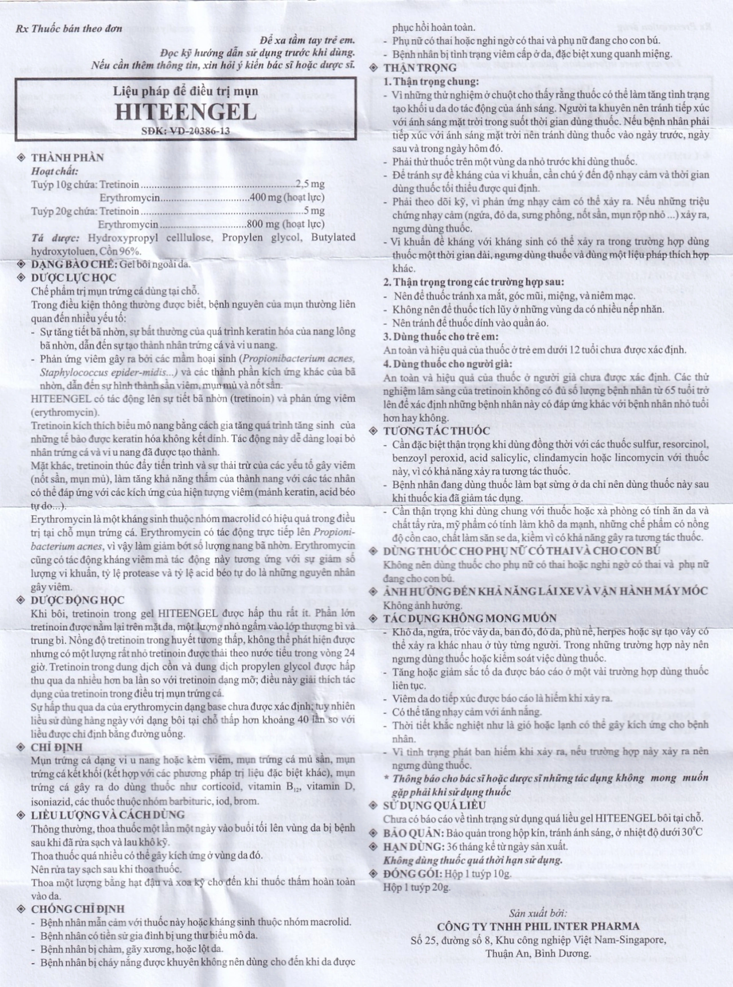 Gel bôi da Hiteen Phil điều trị mụn trứng cá dạng vi u nang hoặc kèm viêm, mụn trứng cá mủ sần (10g)
