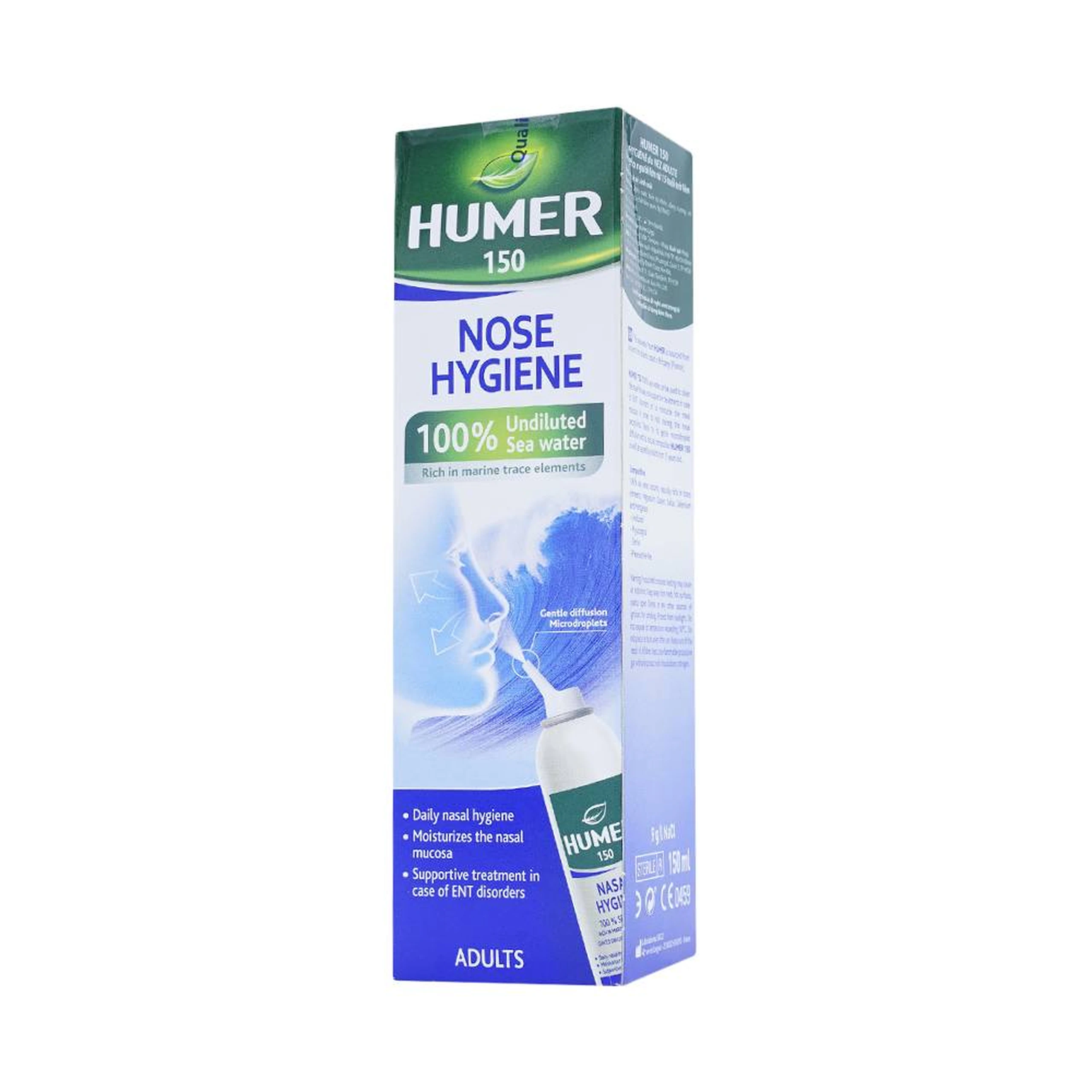 Xịt mũi người lớn Humer 150 Nasal Hygiene Adulte 150ml giúp vệ sinh mũi hàng ngày cho người trên 15 tuổi