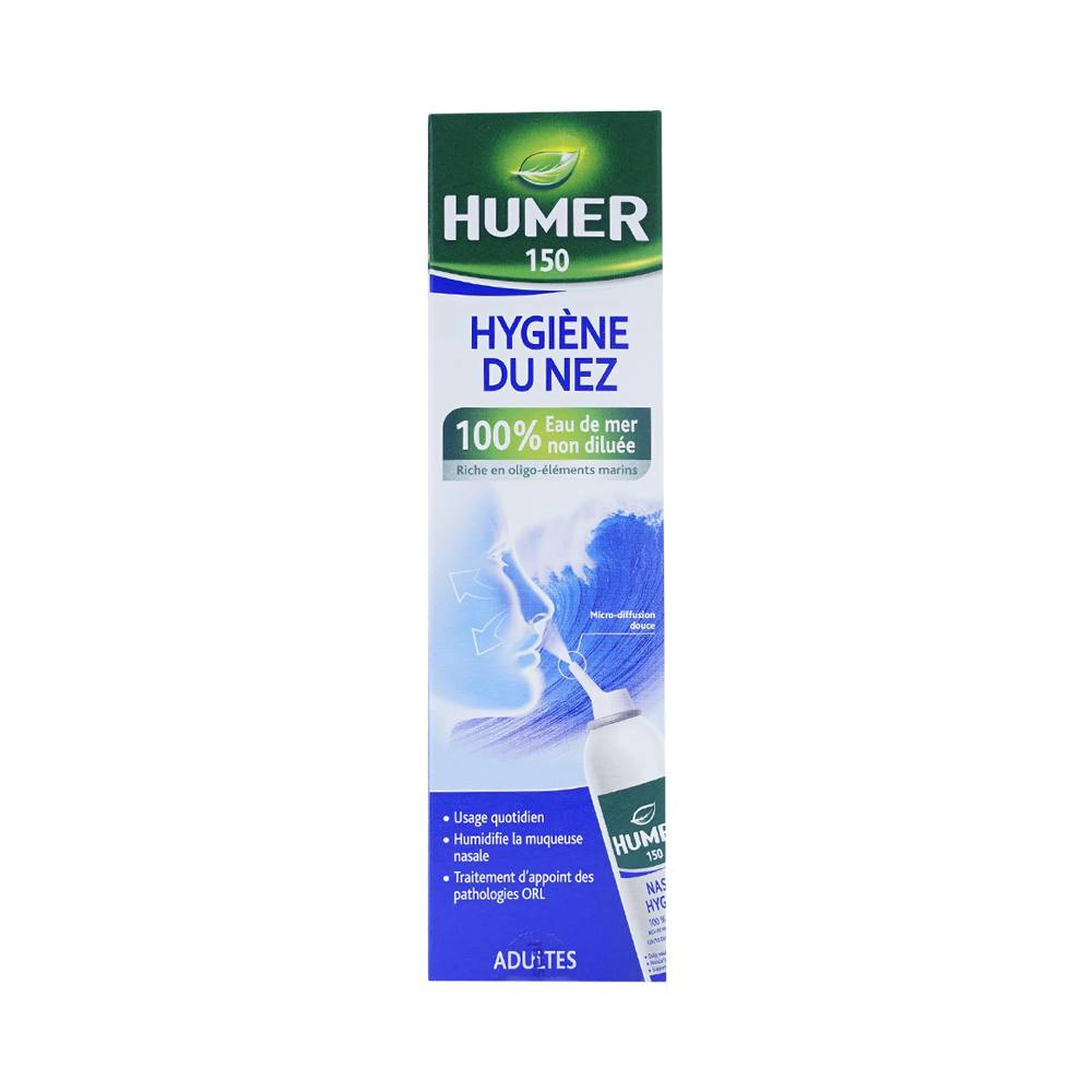Xịt mũi người lớn Humer 150 Nasal Hygiene Adulte 150ml giúp vệ sinh mũi hàng ngày cho người trên 15 tuổi