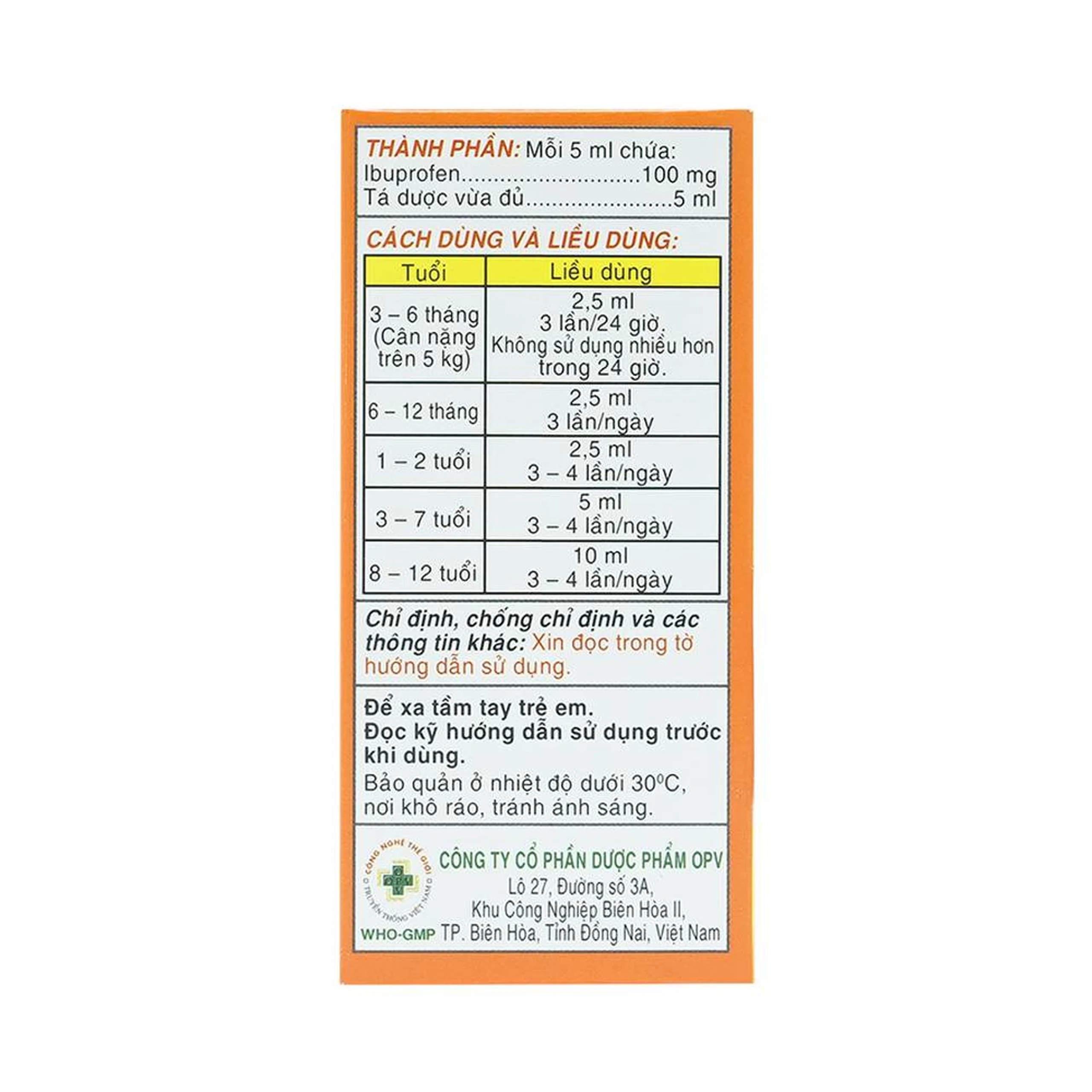 Hỗn dịch uống Children's Ibrafen OPV điều trị đau từ nhẹ đến vừa, sốt sau tiêm chủng (30ml)