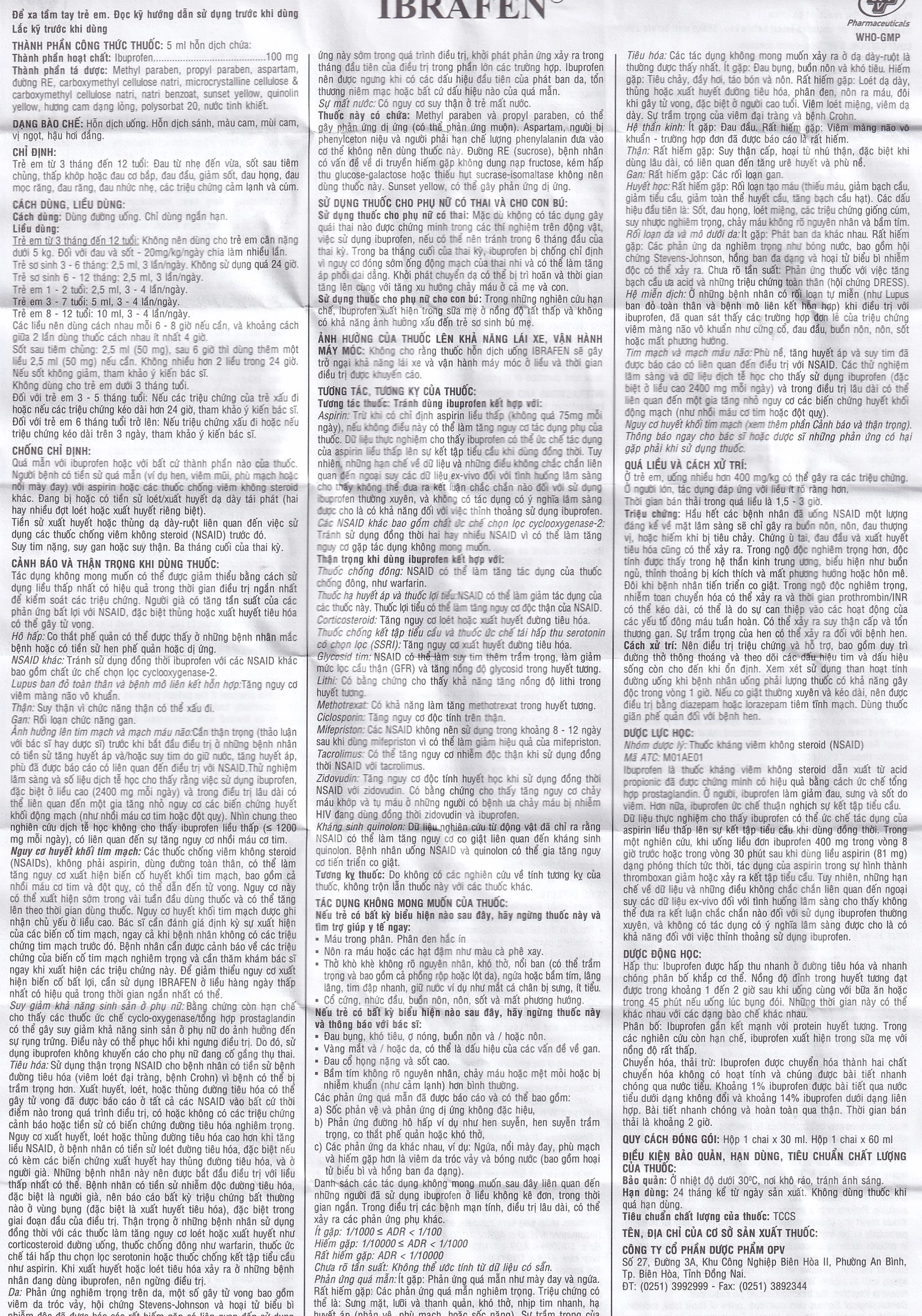 Thuốc Ibrafen OPV điều trị đau đầu, giảm sốt cho trẻ (60ml)