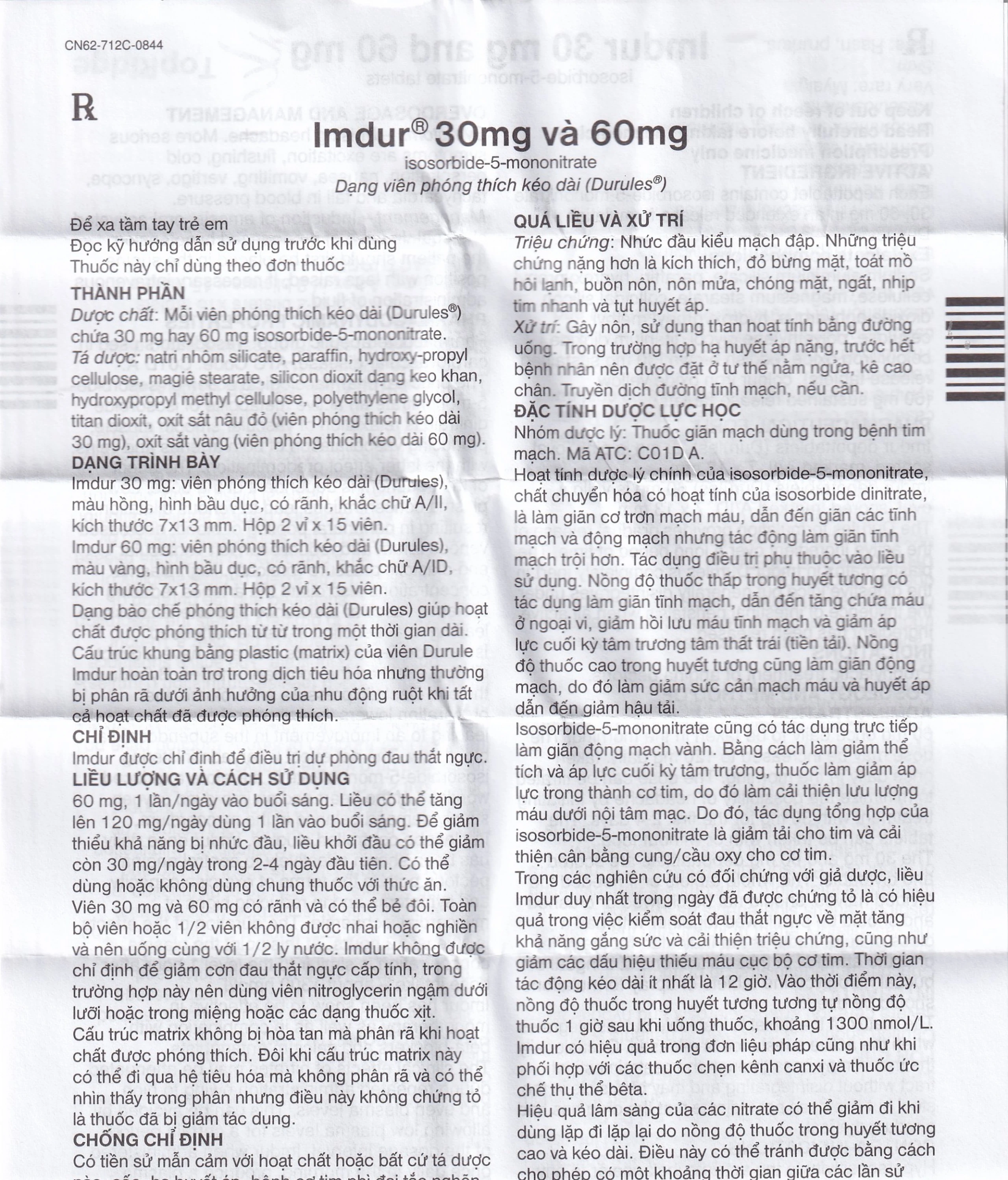 Thuốc Imdur 60mg AstraZeneca điều trị dự phòng đau thắt ngực (2 vỉ x 15 viên)