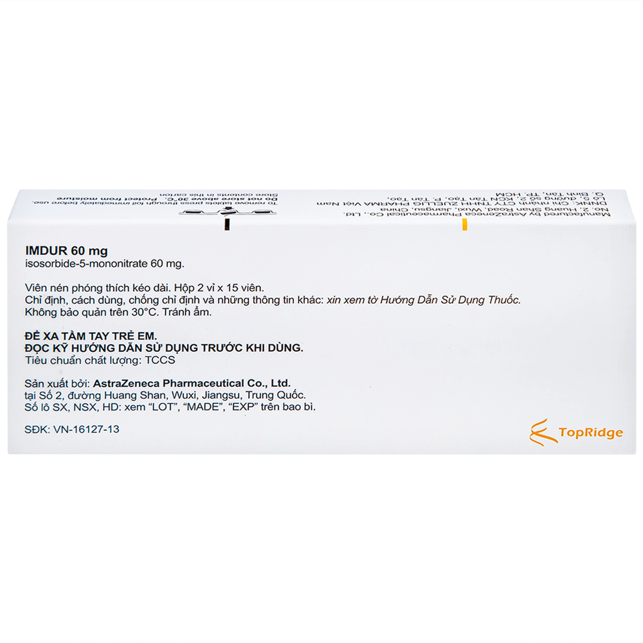 Thuốc Imdur 60mg AstraZeneca điều trị dự phòng đau thắt ngực (2 vỉ x 15 viên)